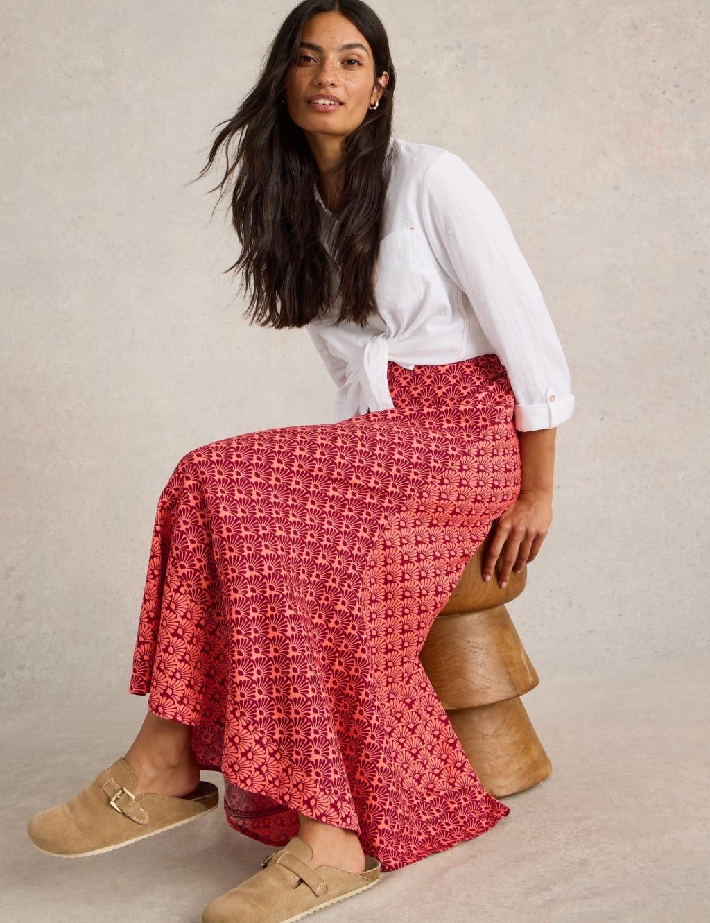 Linen Rich Printed Maxi A-Line Skirt 3 of 6