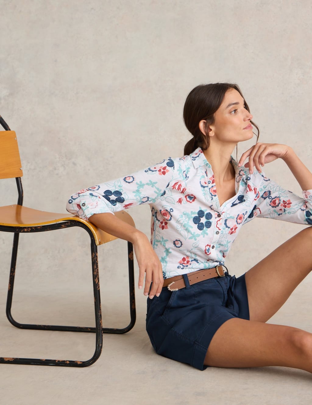 Jersey Printed Collared V-Neck Shirt 5 of 6