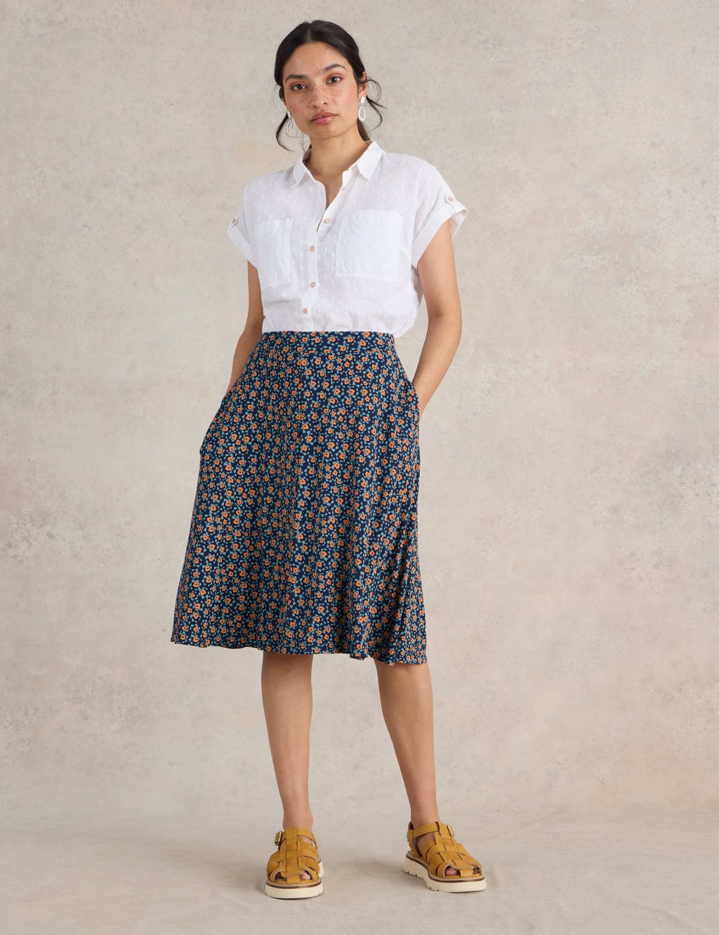 Jersey Printed Knee Length A Line Skirt