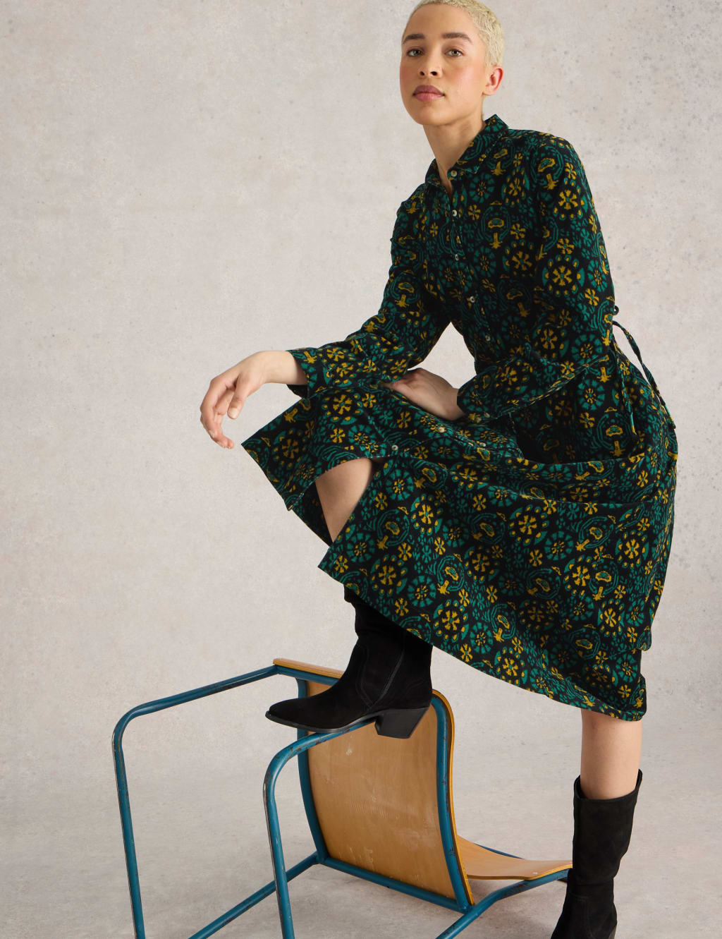 Printed midi shirt dress outlet