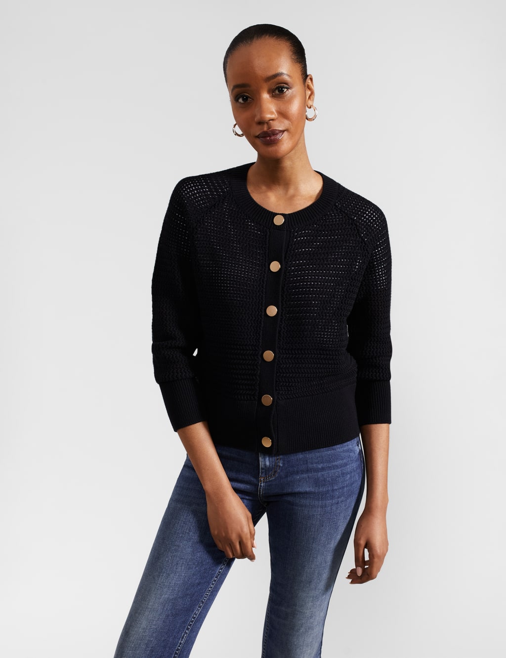 Pure Cotton Knitted Button Front Cardigan HOBBS M S