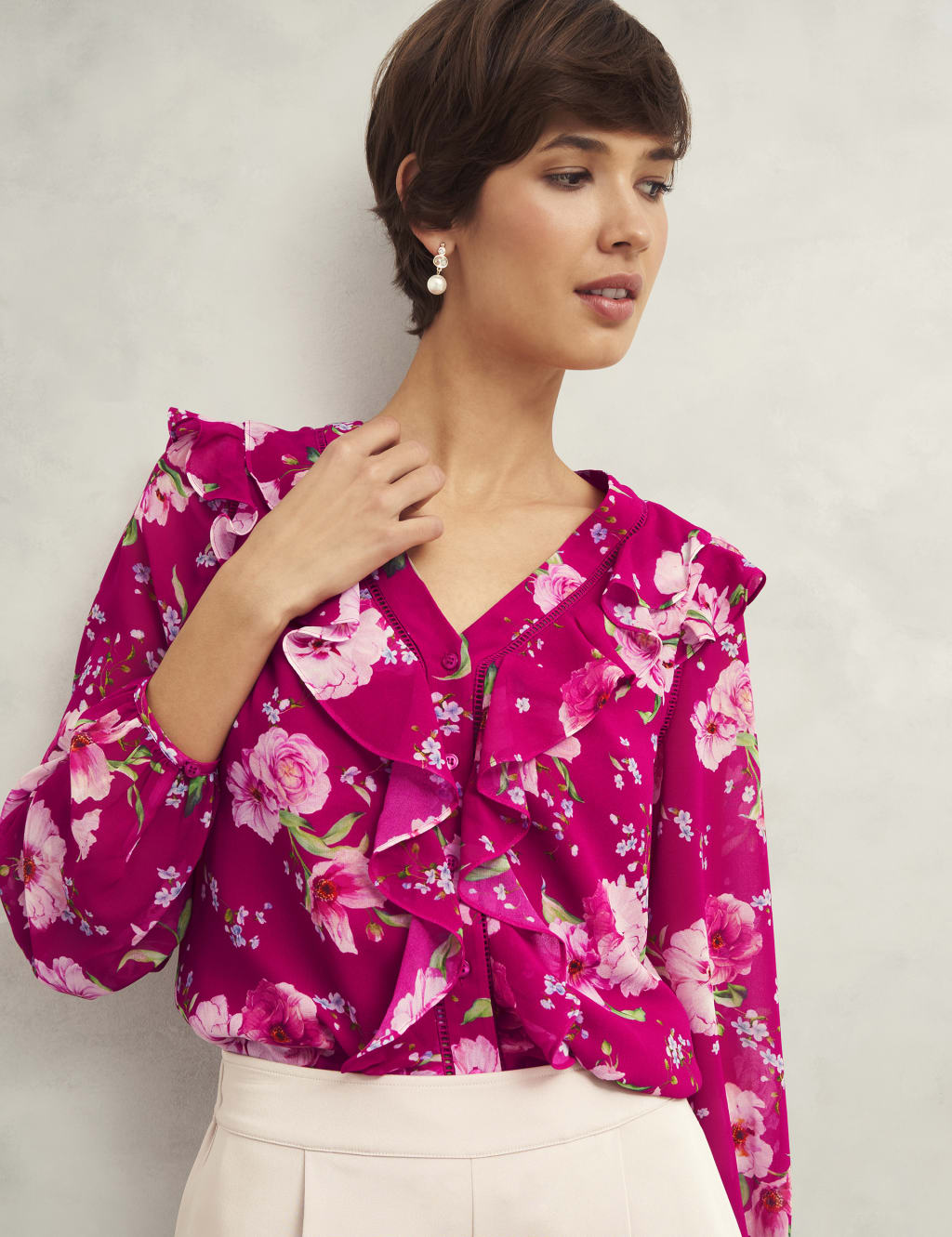 Floral V-Neck Frill Detail Blouse 6 of 7