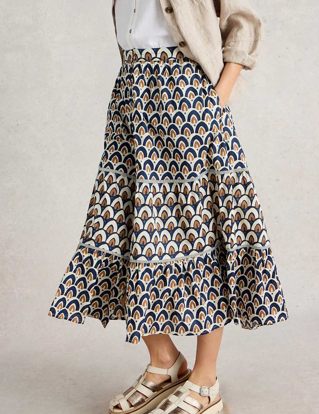 Pure Cotton Printed Midi Tiered Skirt 3 of 6