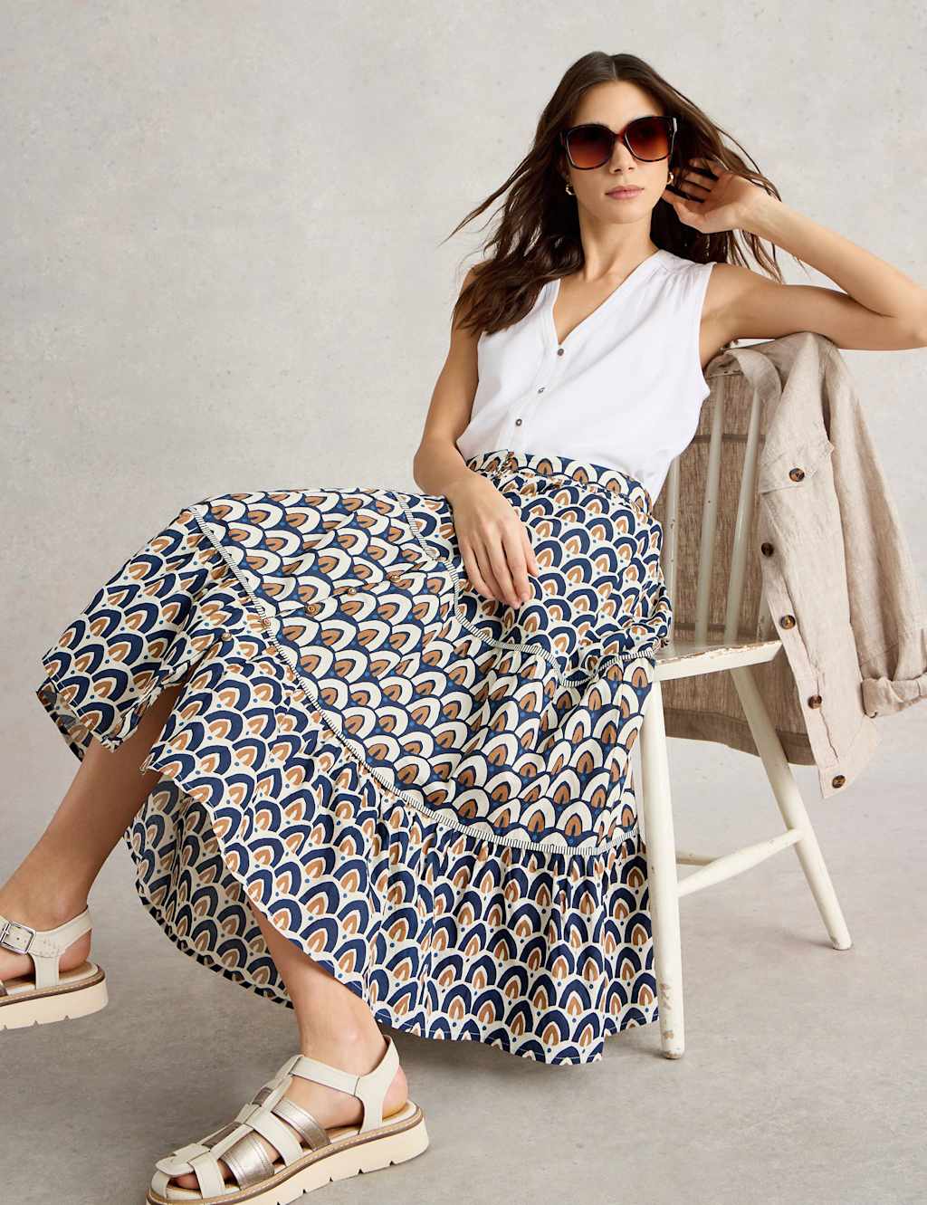Pure Cotton Printed Midi Tiered Skirt 5 of 6