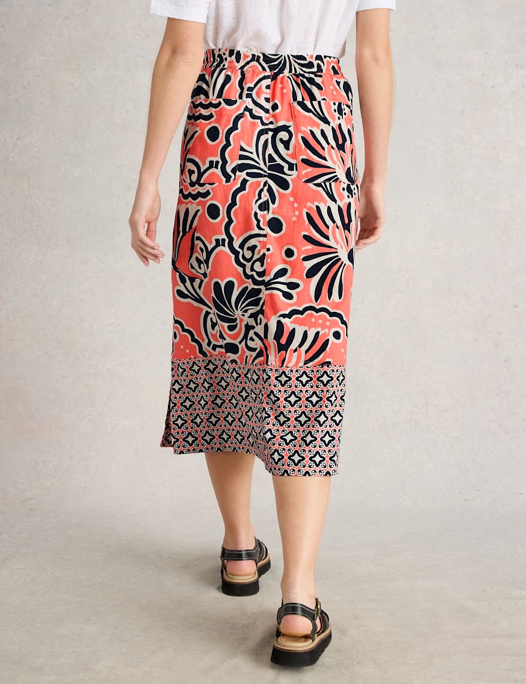 Linen Rich Printed Midi A-Line Skirt 4 of 5