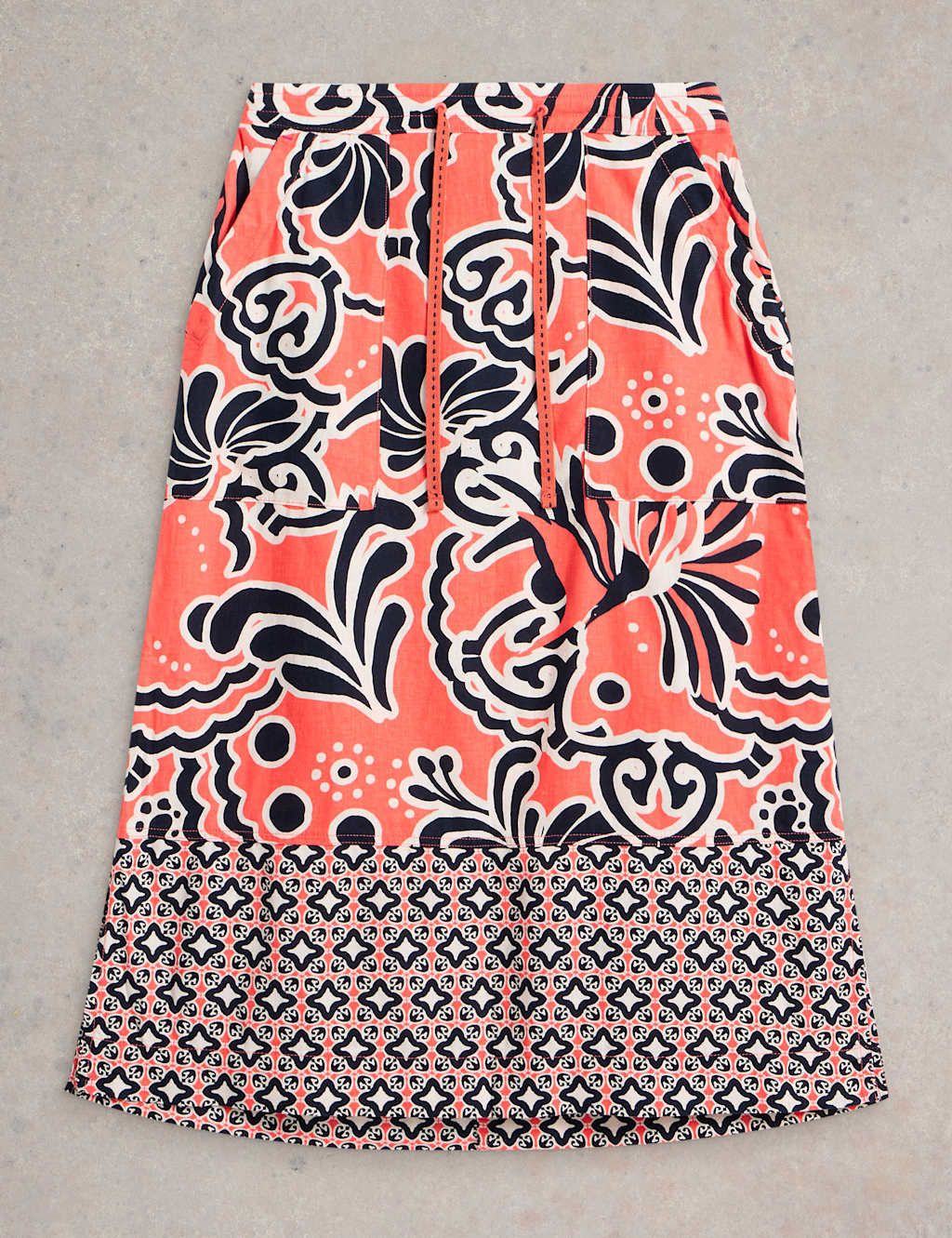 Linen Rich Printed Midi A-Line Skirt 2 of 5
