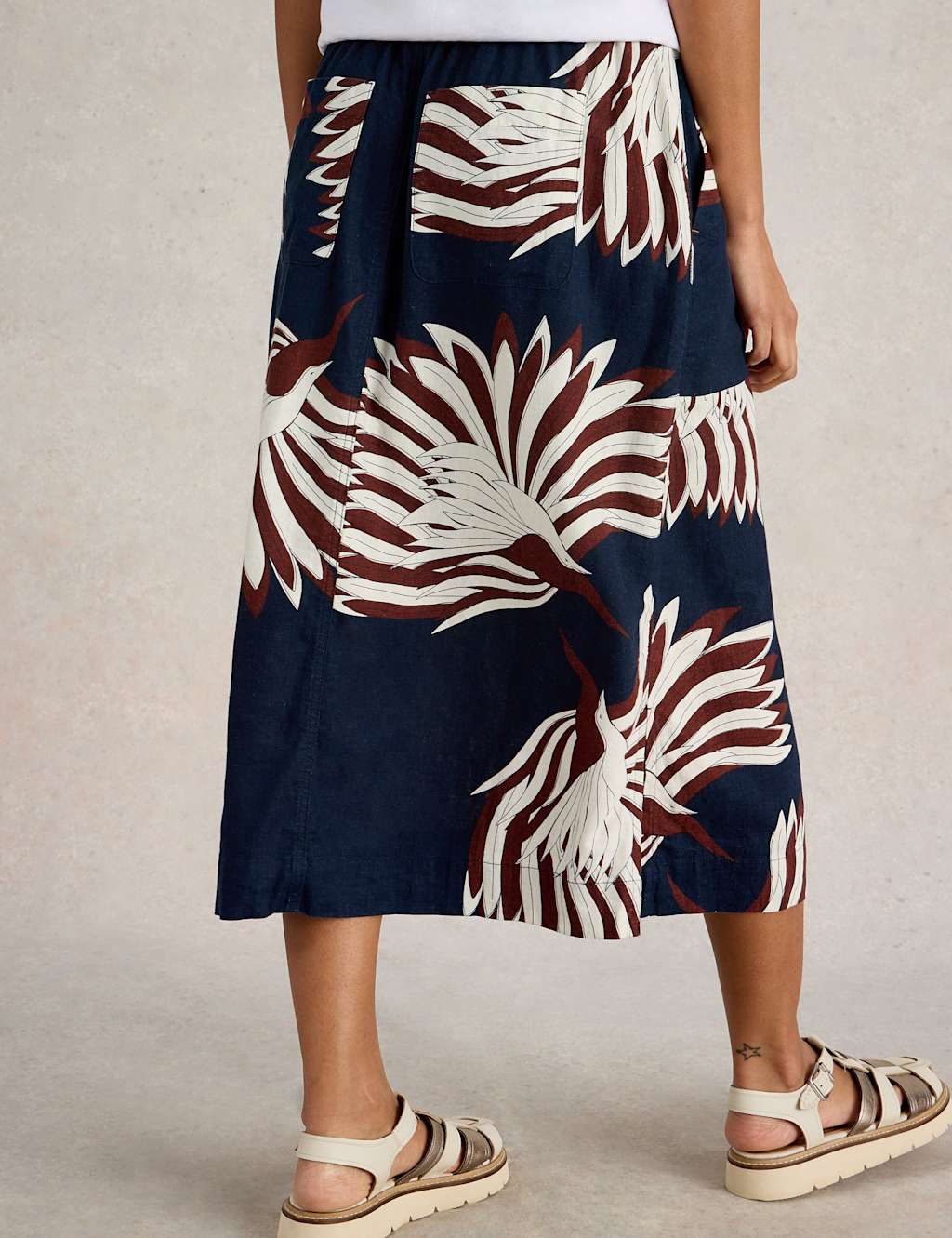 Linen Rich Printed Midi A-Line Skirt 4 of 5