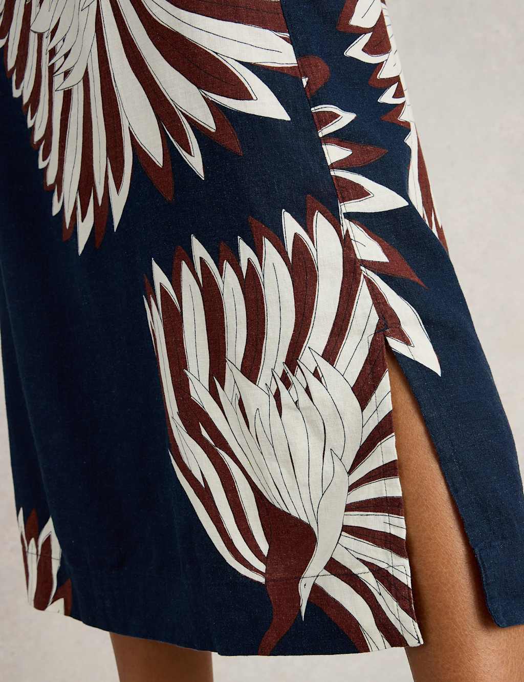 Linen Rich Printed Midi A-Line Skirt 5 of 5