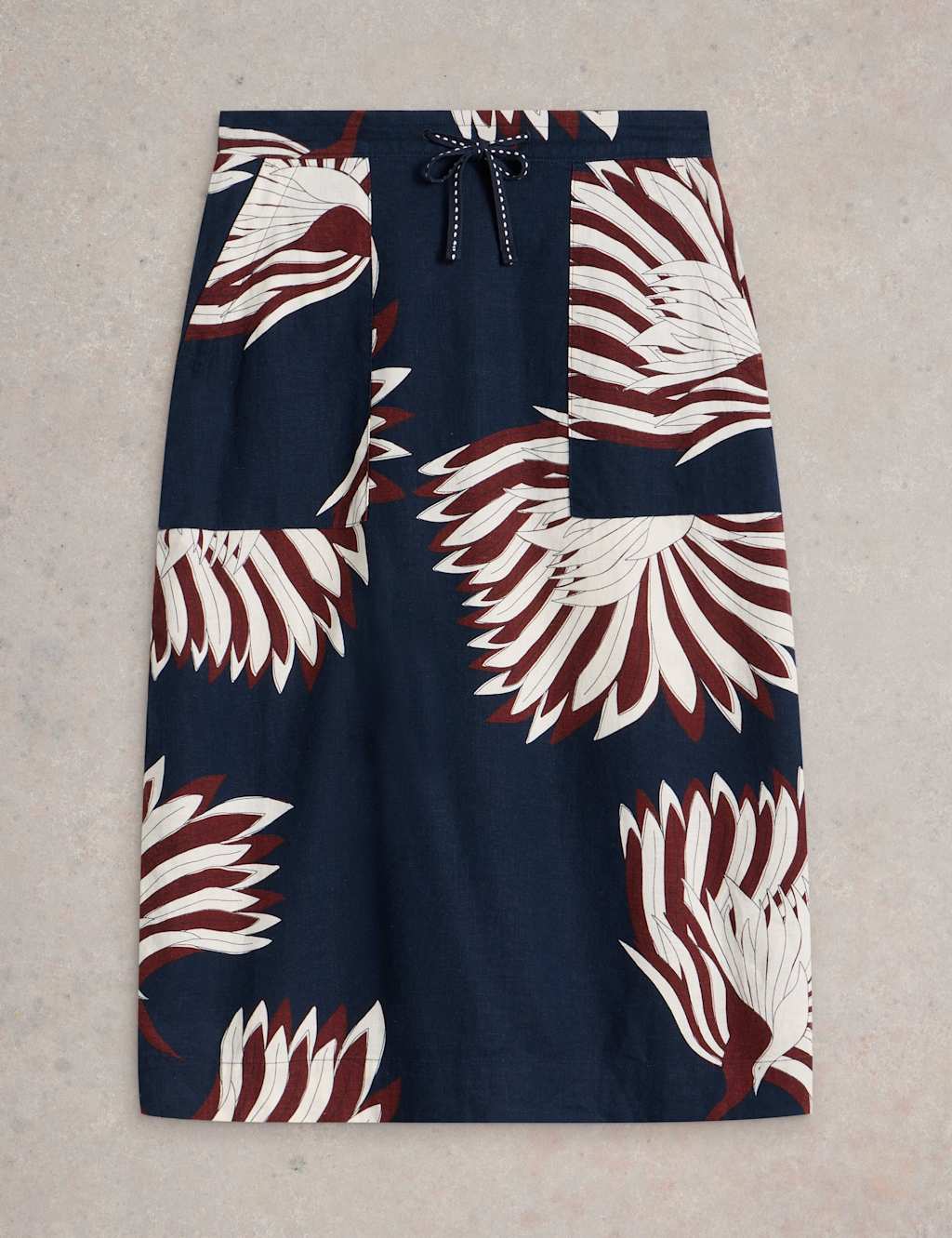 Linen Rich Printed Midi A-Line Skirt 2 of 5