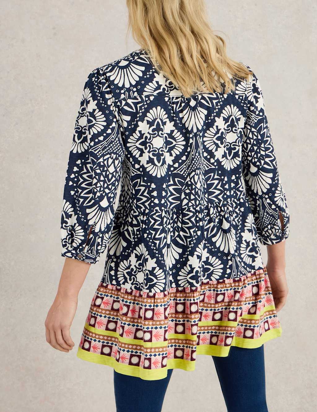 Pure Cotton Geometric Notch Neck Puff Sleeve Tunic 4 of 6
