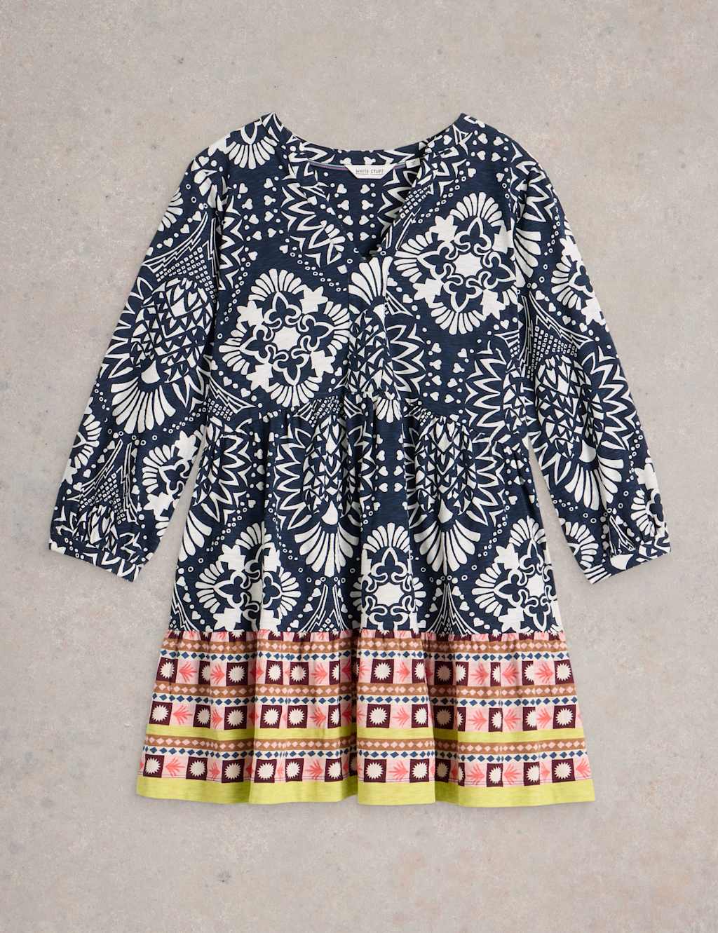 Pure Cotton Geometric Notch Neck Puff Sleeve Tunic 2 of 6
