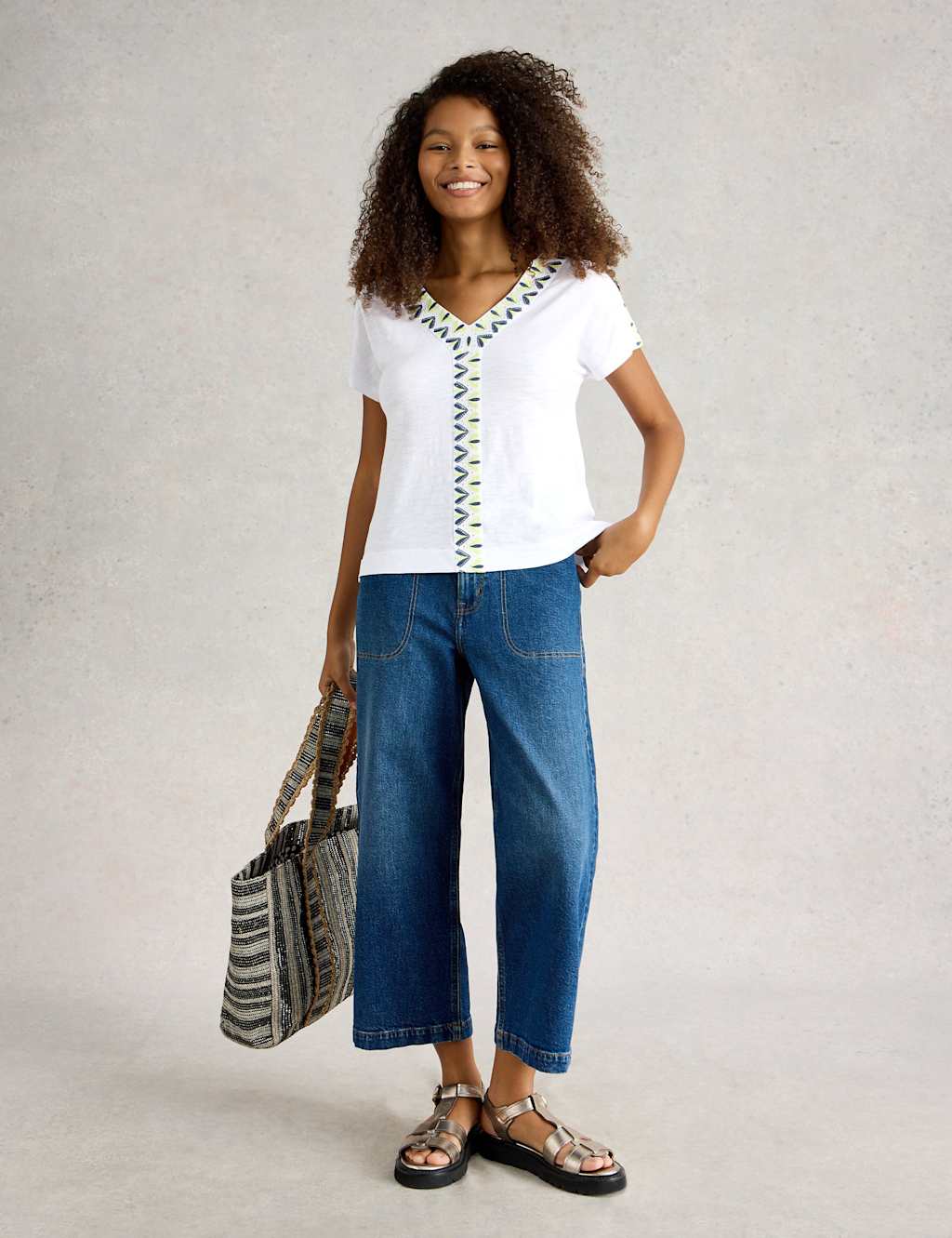 Cotton Rich Embroidered V-Neck Top 3 of 6