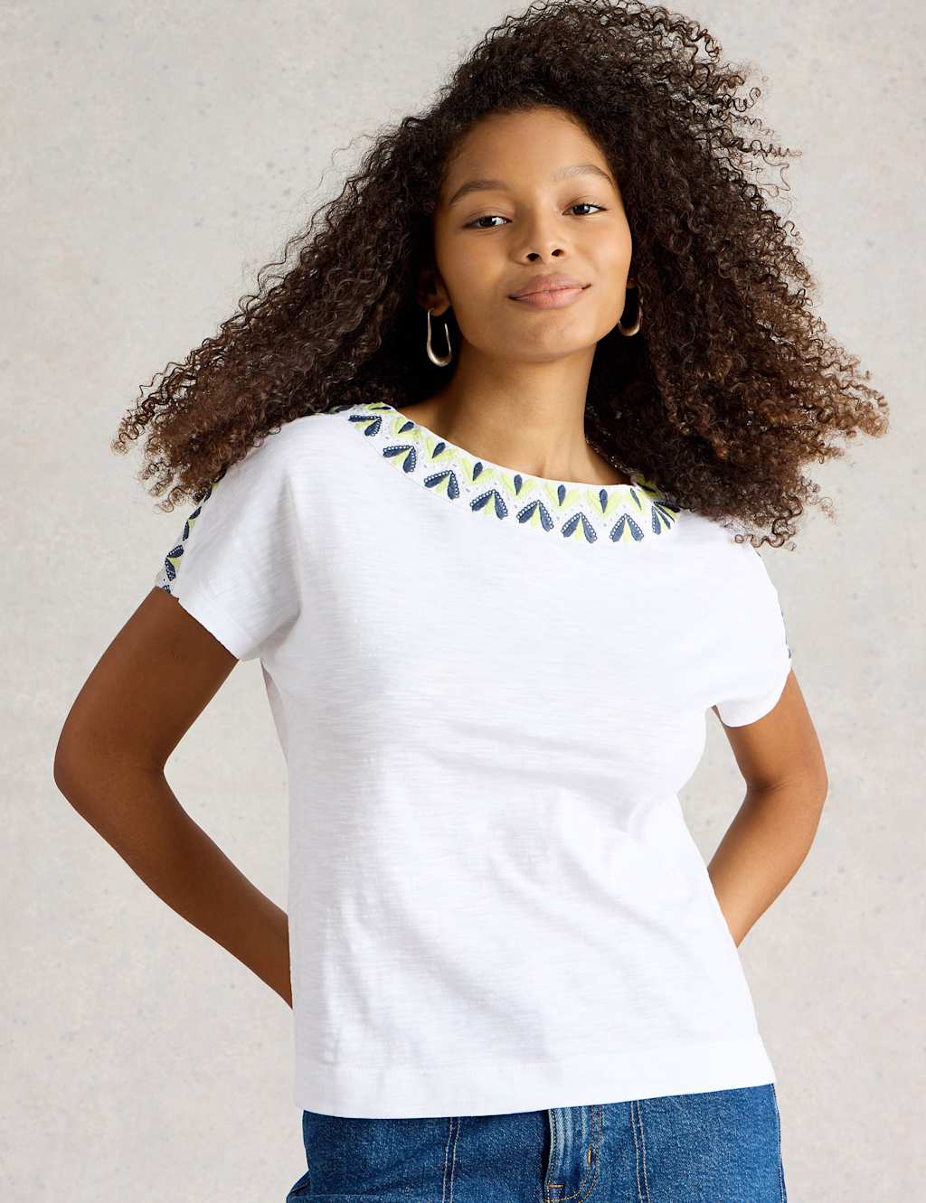 Cotton Rich Embroidered V-Neck Top 5 of 6