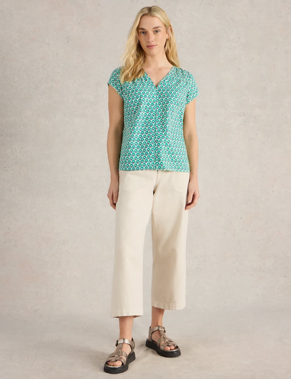 Pure Cotton Geometric V-Neck Top 3 of 6