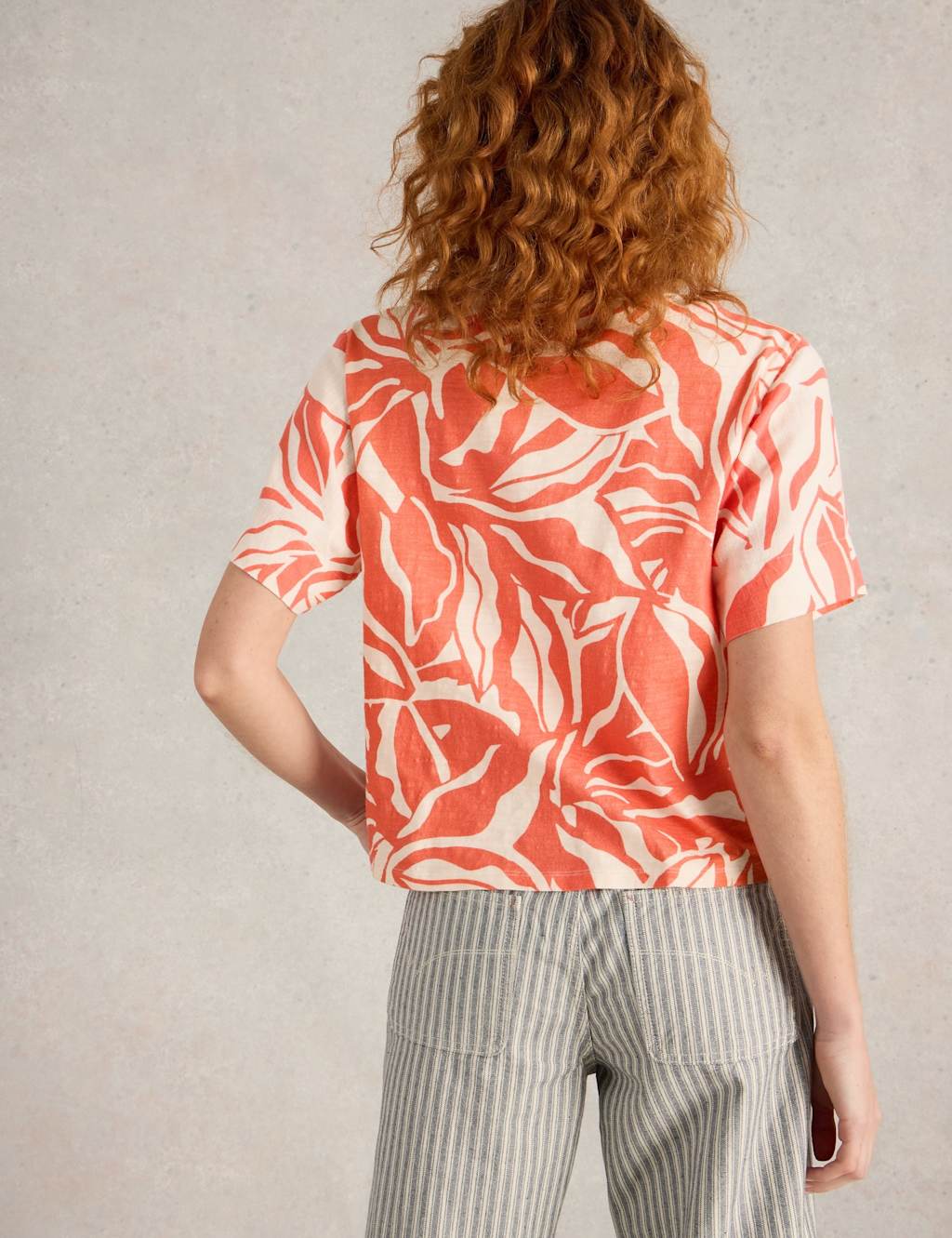 Printed Round Neck Top with Linen 4 of 6
