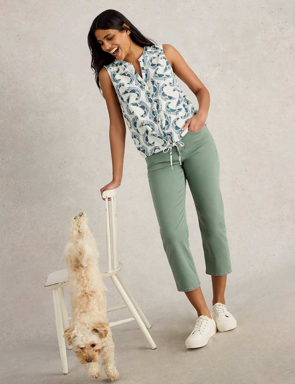 Pure Cotton Printed Tie Detail Blouse 3 of 5
