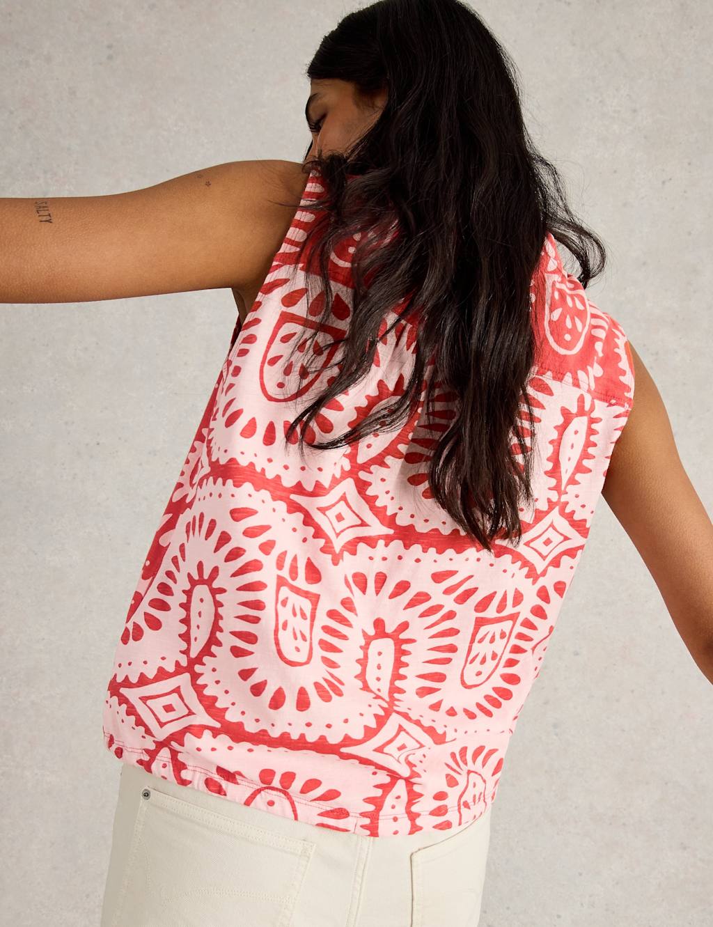 Pure Cotton Printed V-Neck Tie Detail Shirt 3 of 6