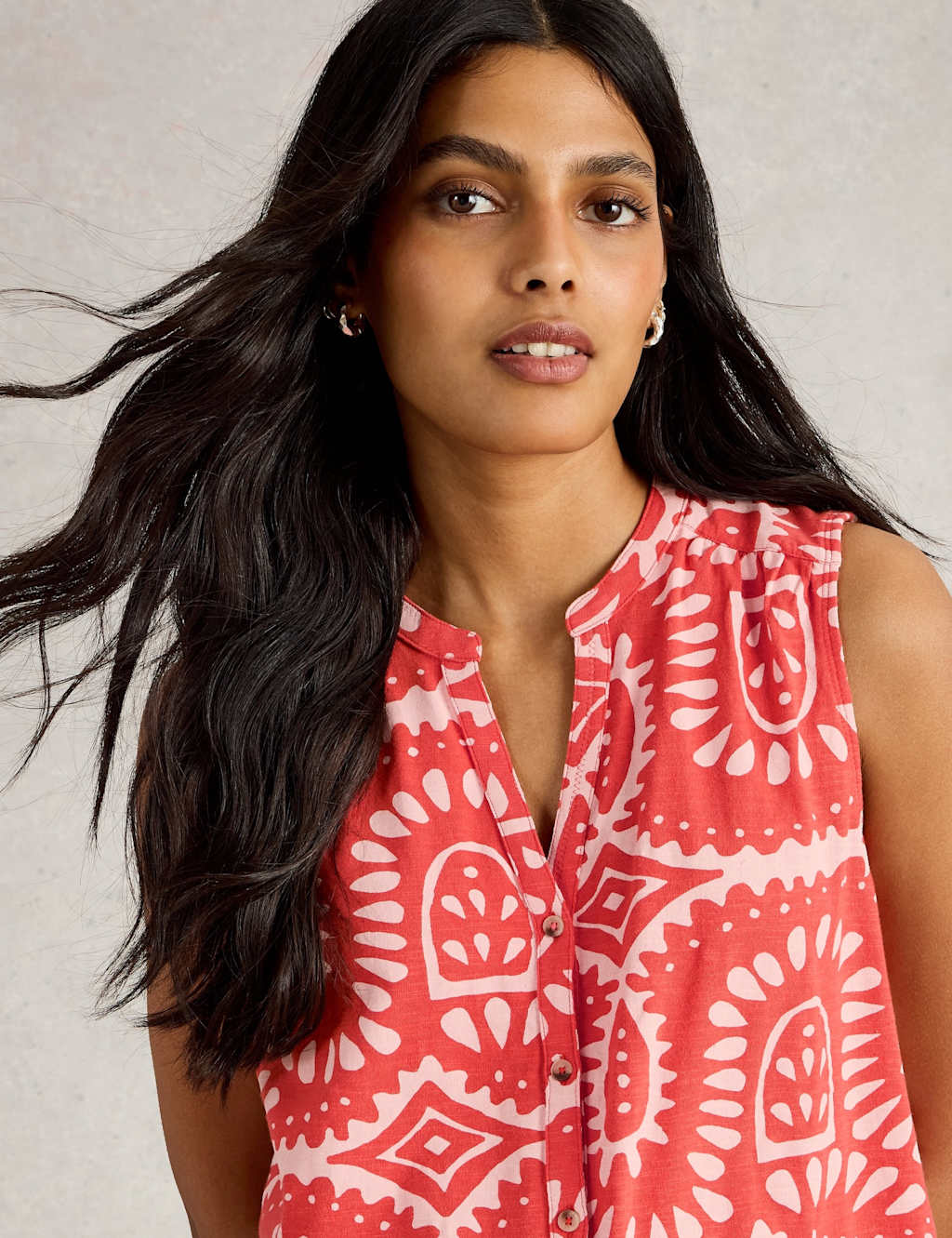 Pure Cotton Printed V-Neck Tie Detail Shirt 4 of 6