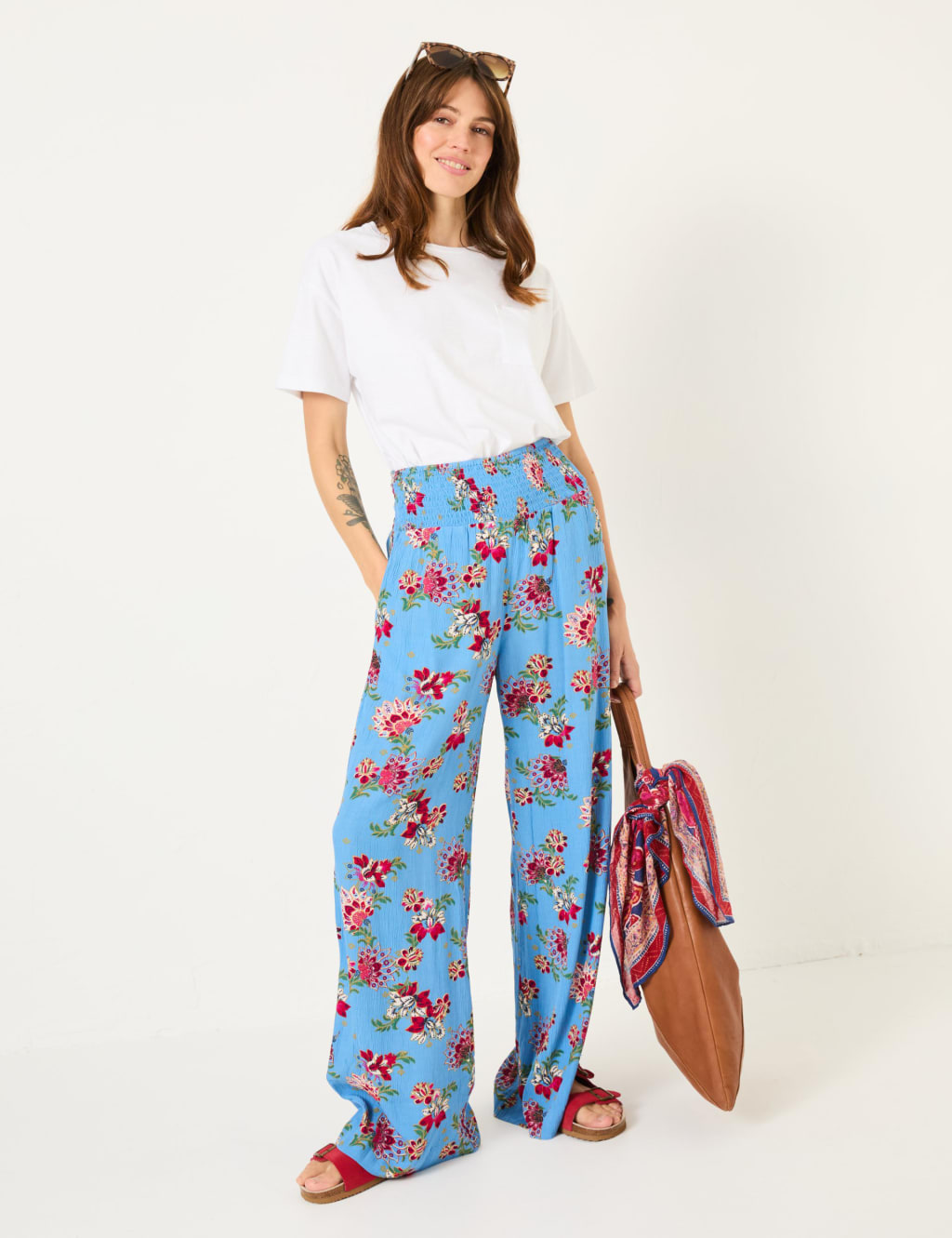 Floral Elasticated Waist Palazzo Trousers 1 of 5