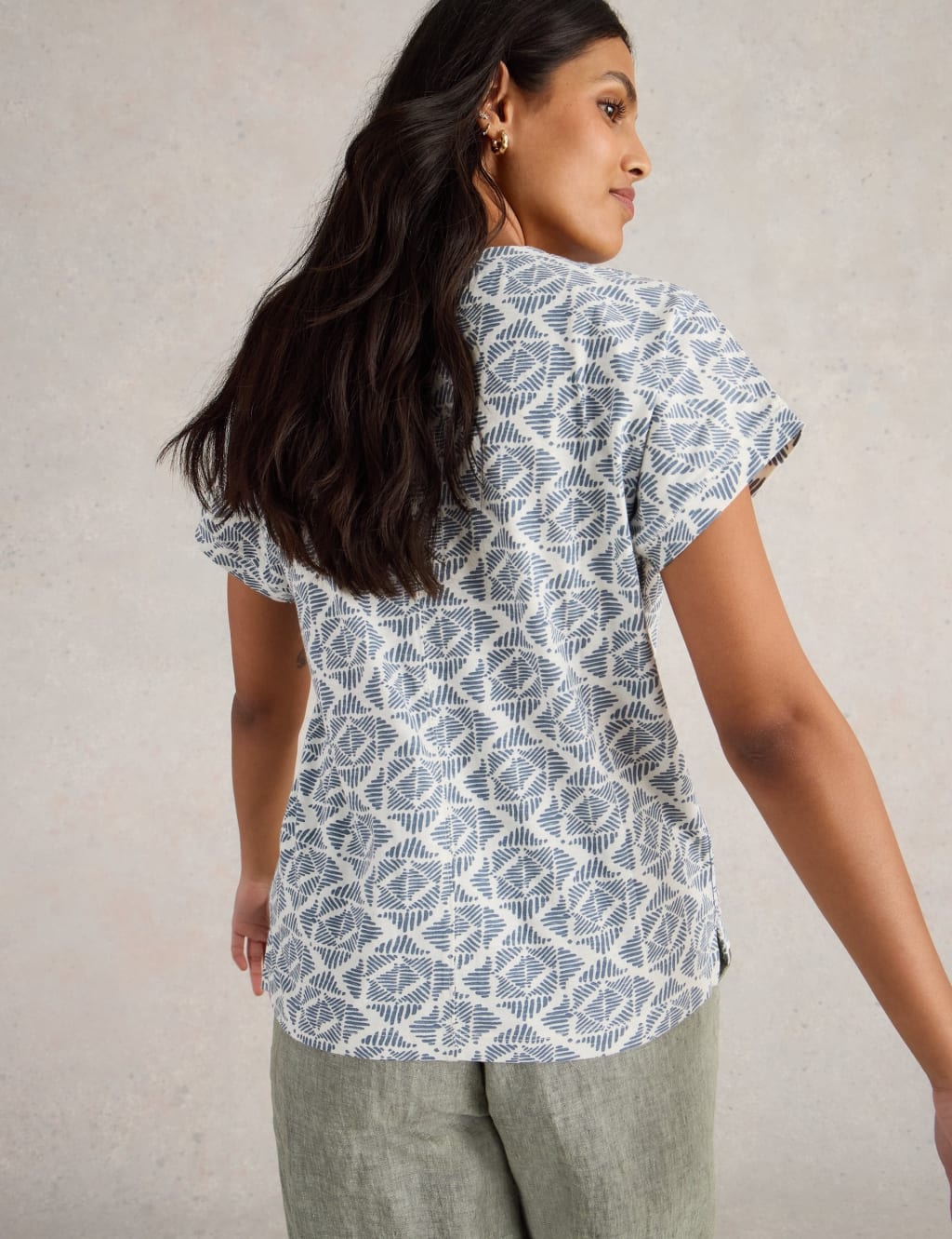 Pure Cotton Embroidered Notch Neck T-Shirt 4 of 6