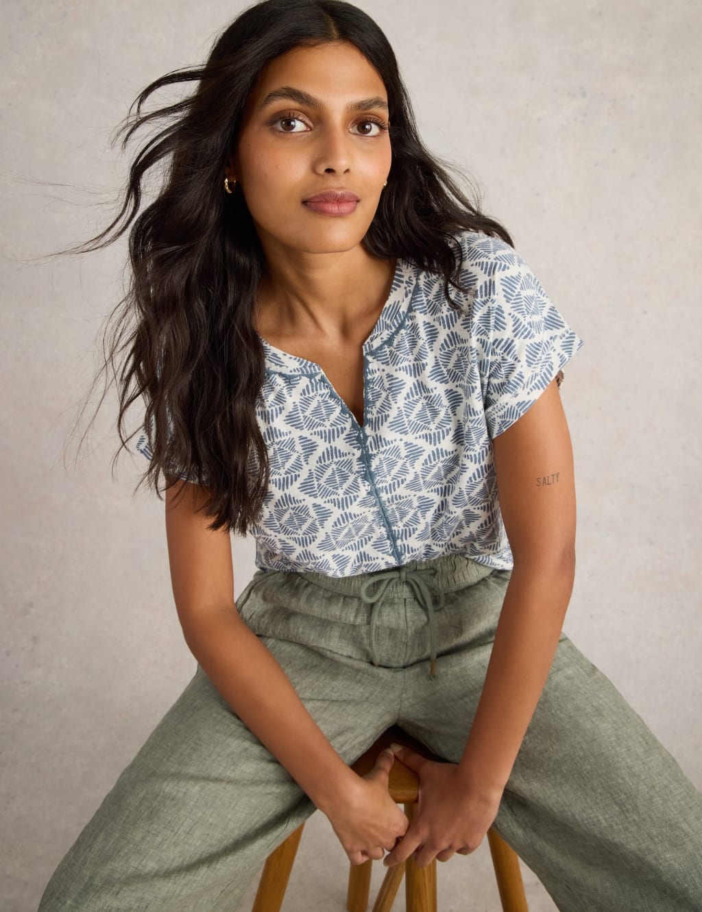 Pure Cotton Embroidered Notch Neck T-Shirt 5 of 6