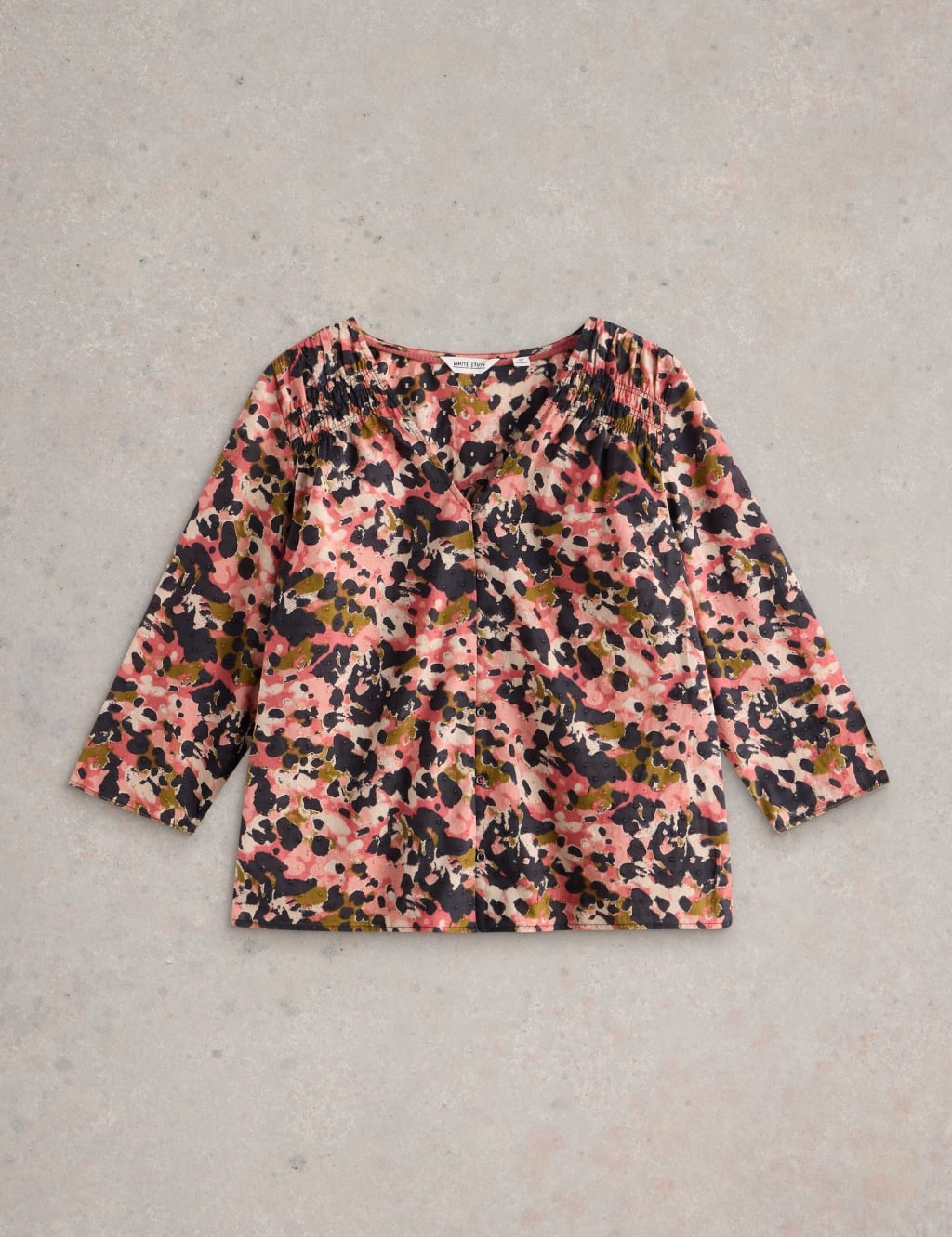 Pure Cotton Abstract V-Neck Shirred Blouse 2 of 7