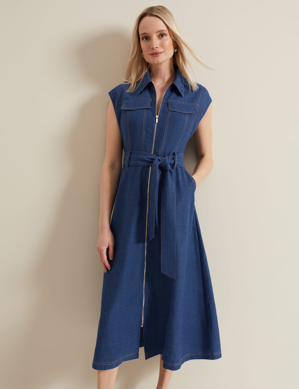 Linen Rich Denim Midi Shirt Dress Phase Eight M S