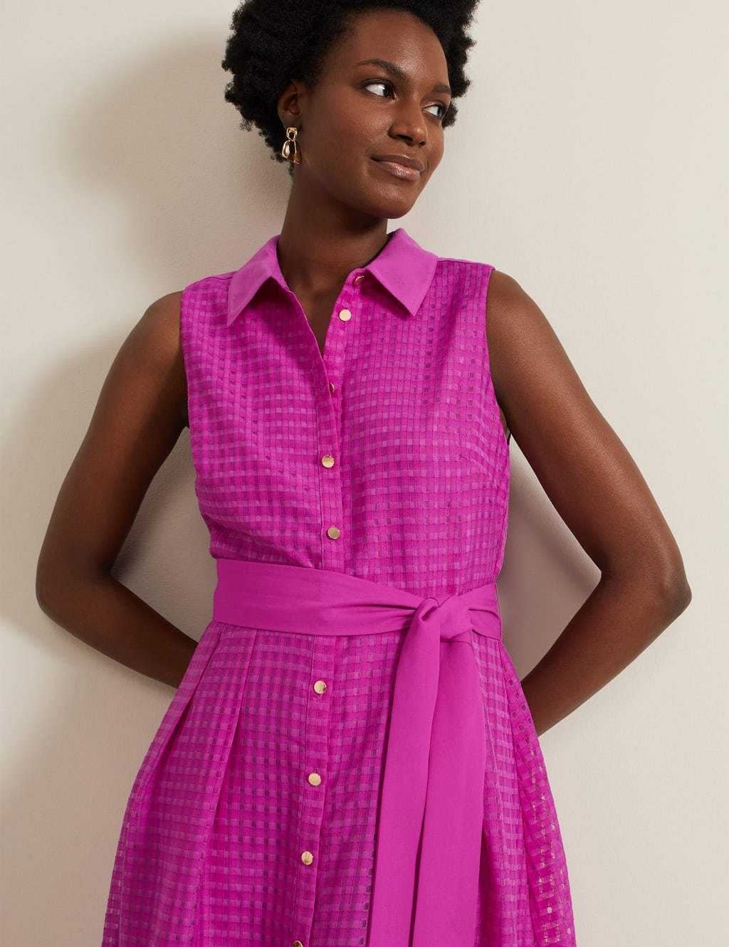 Checked Belted Midi Shirt Dress 5 of 6
