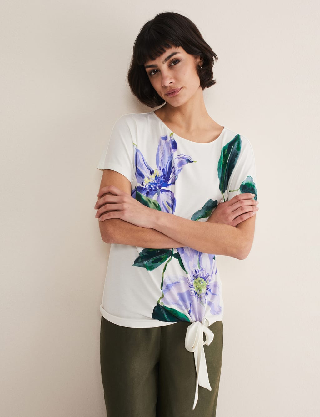Floral Tie Front T-Shirt 1 of 6