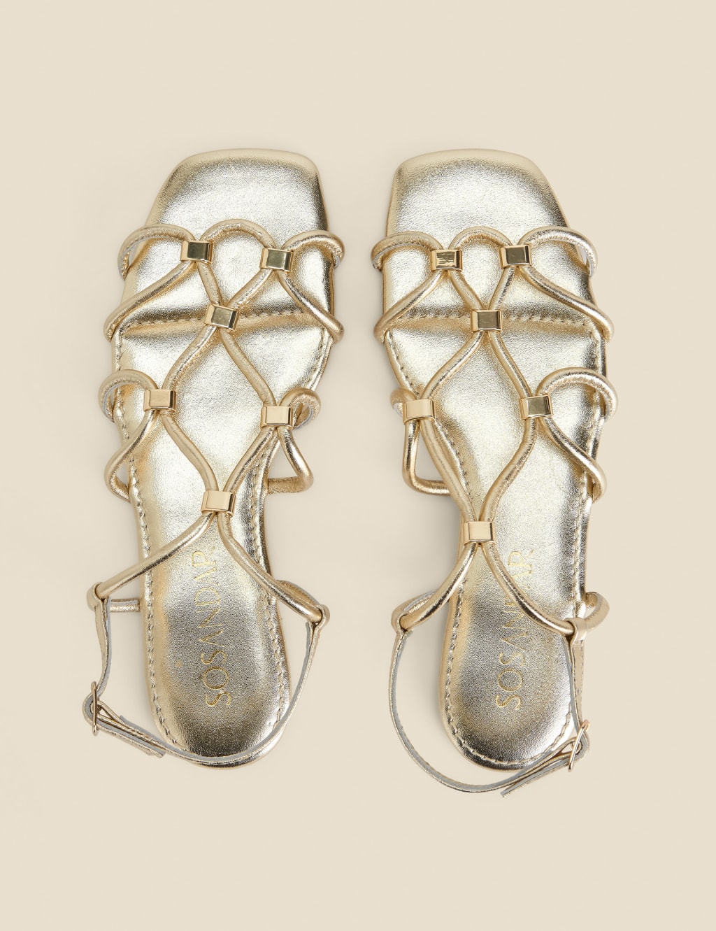 Leather Metallic Flat Gladiator Sandals SOSANDAR M S