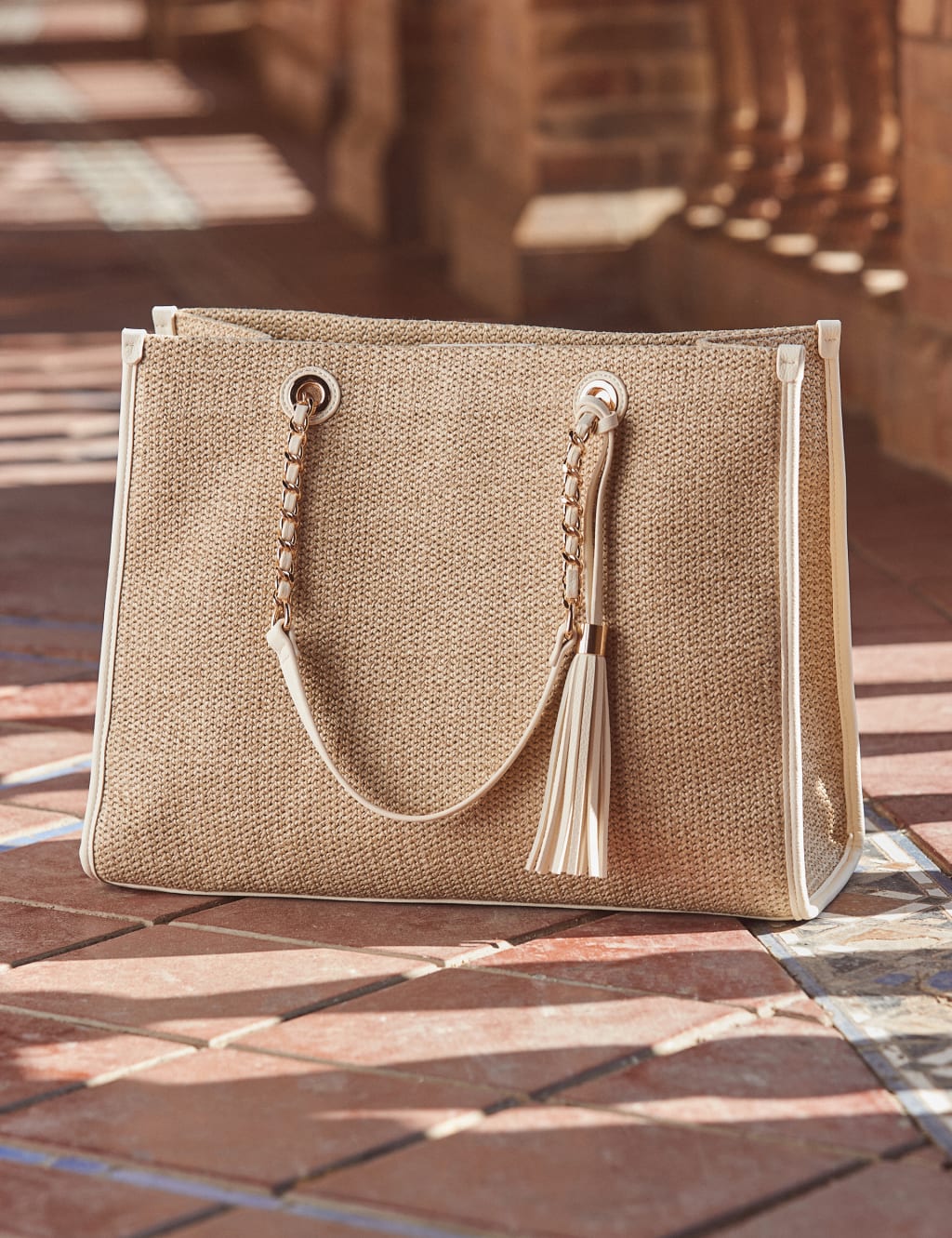 Raffia Tassel Tote Bag
