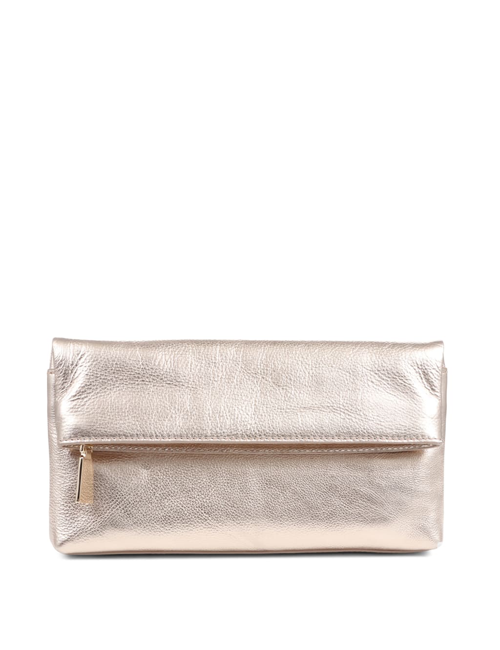 Leather Metallic Foldover Clutch Bag 2 of 3