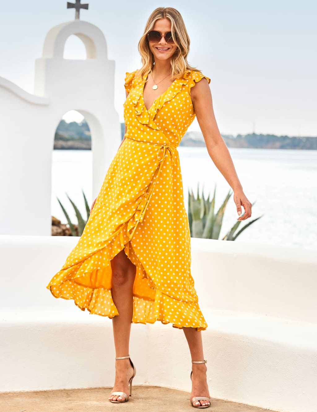 Ruffle midi wrap dress clearance