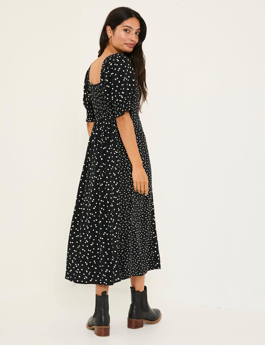 Polka Dot Square Neck Midi Skater Dress 3 of 8