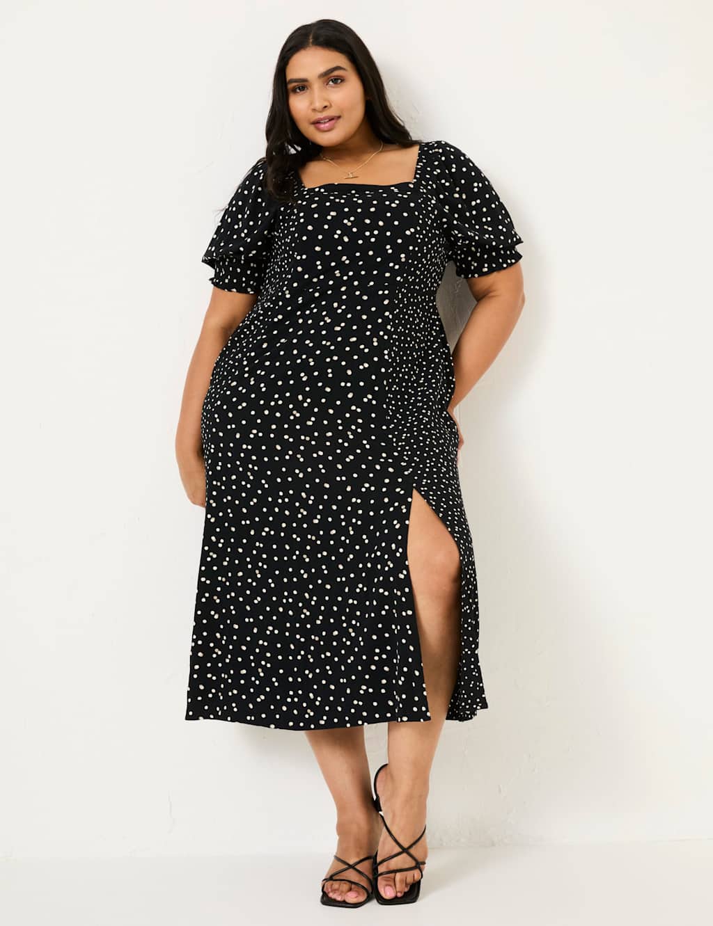 Polka Dot Square Neck Midi Skater Dress 6 of 8