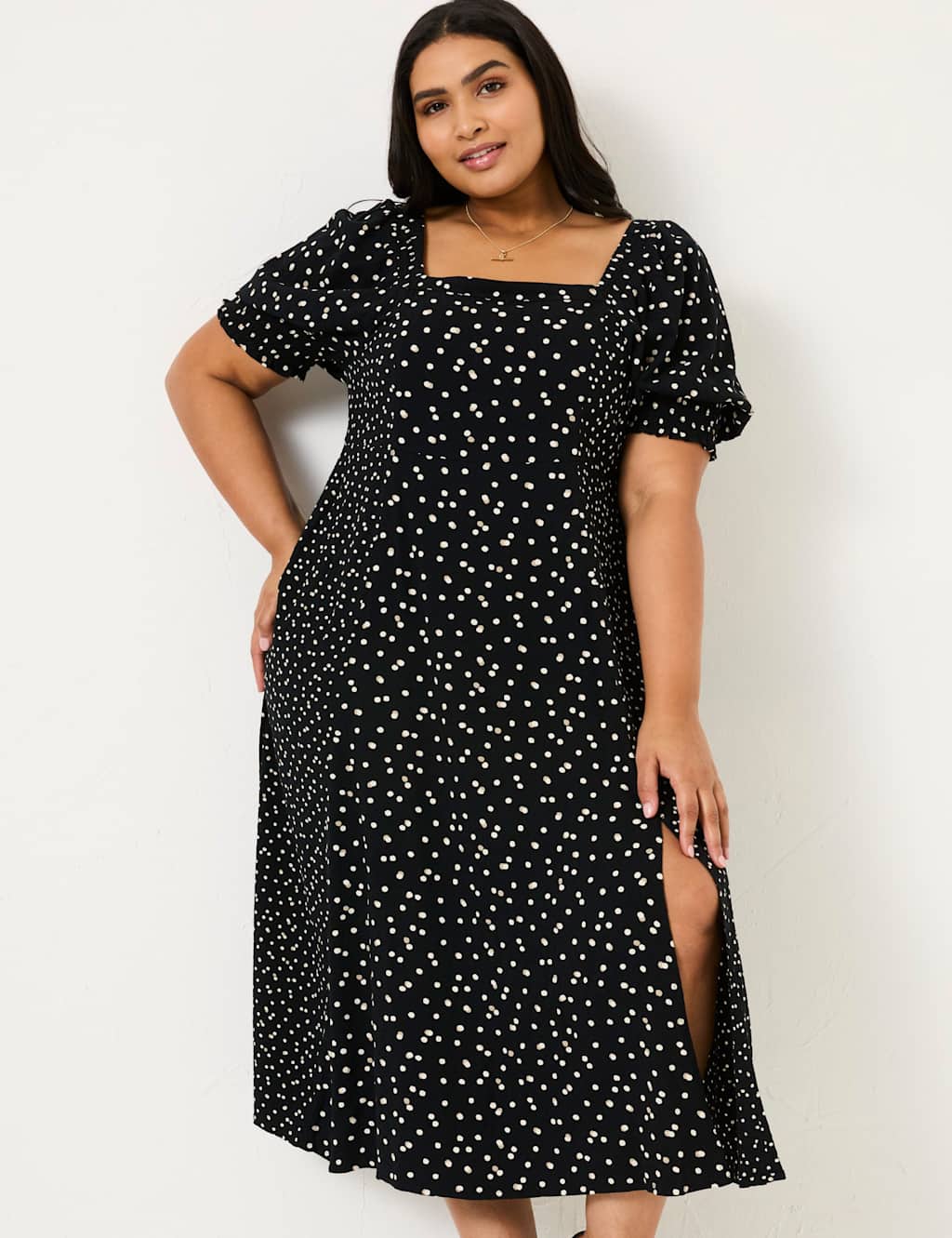 Polka Dot Square Neck Midi Skater Dress 7 of 8