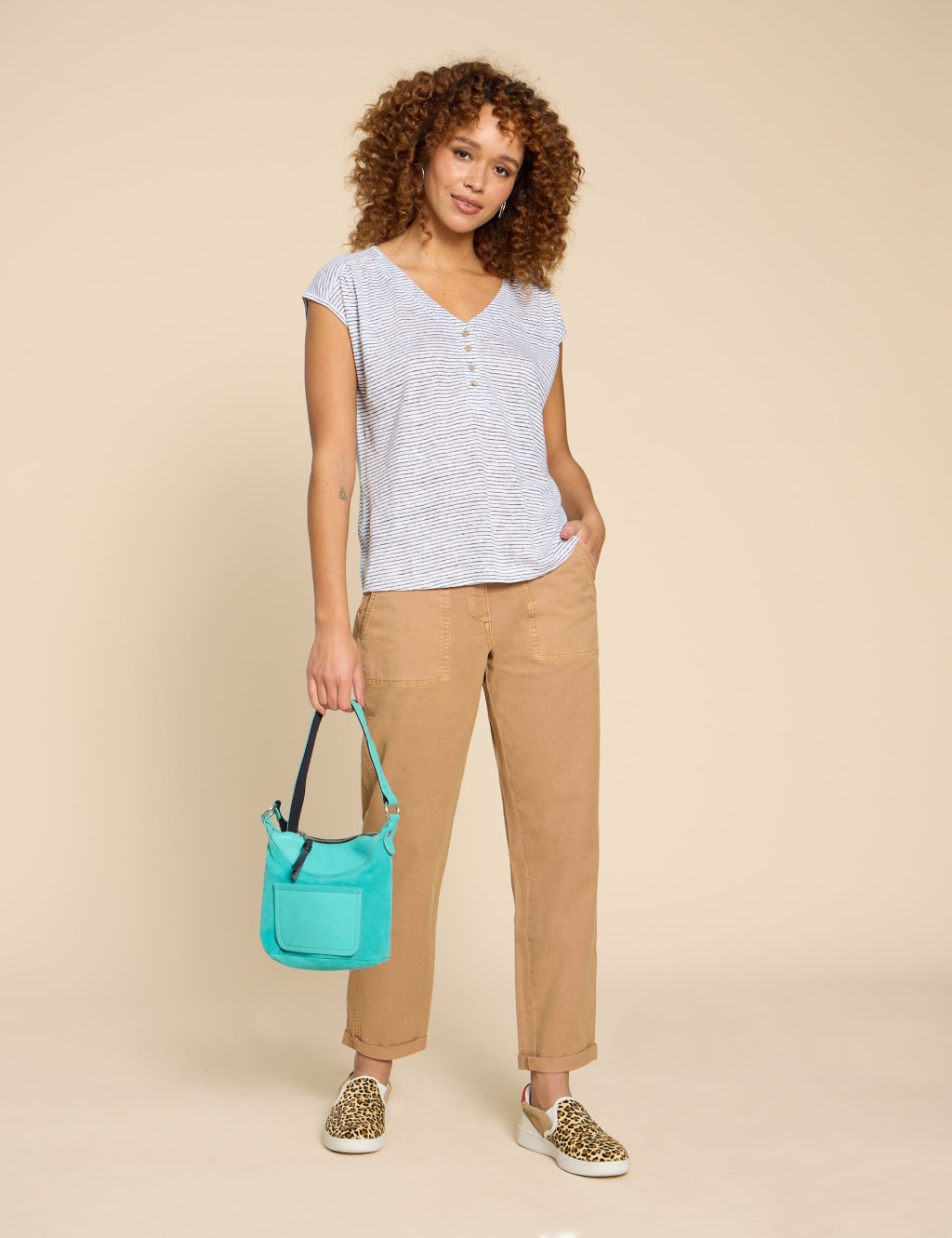 Pure Linen Striped V-Neck Vest Top 3 of 5