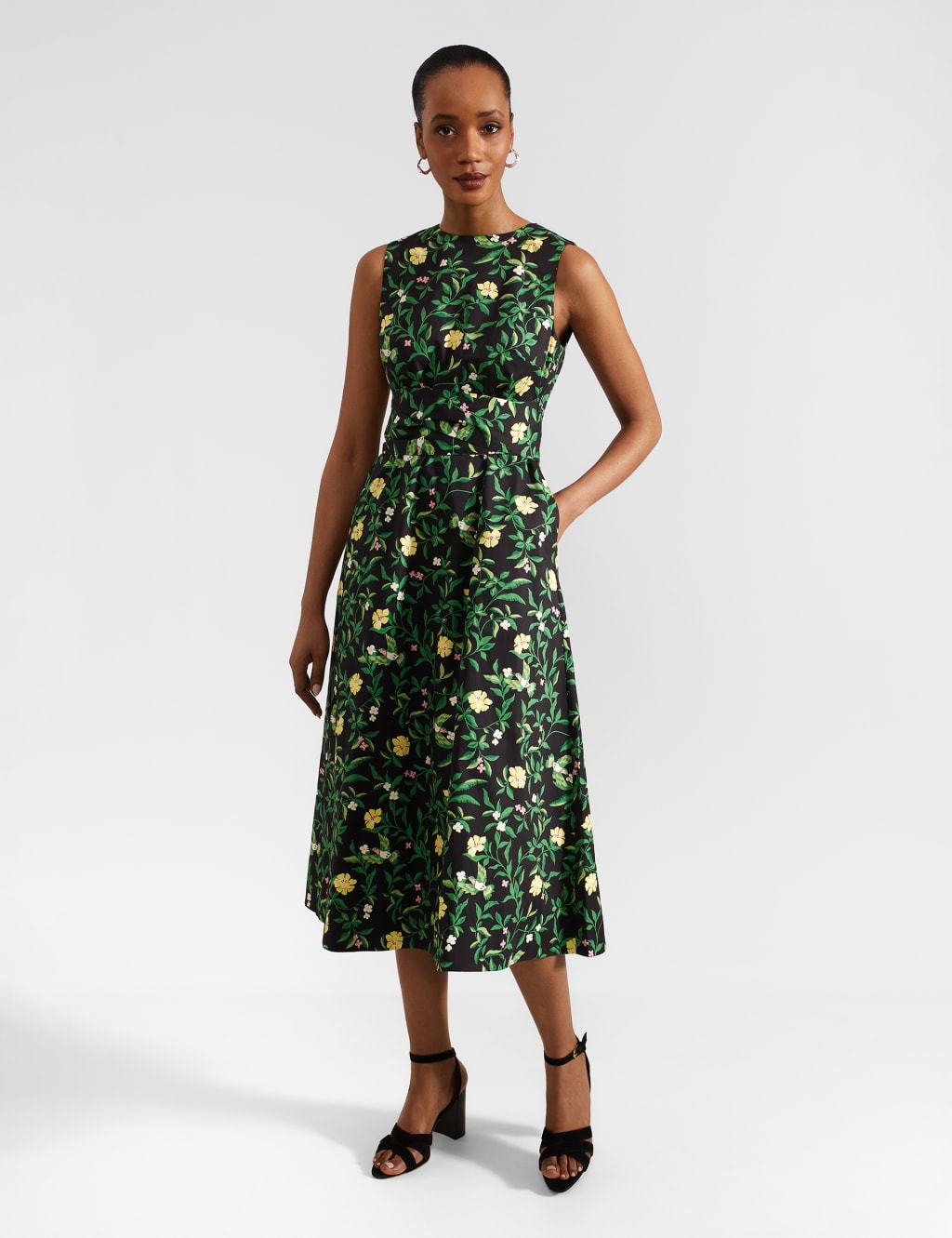 Pure Cotton Floral Midi Waisted Dress | HOBBS | M&S