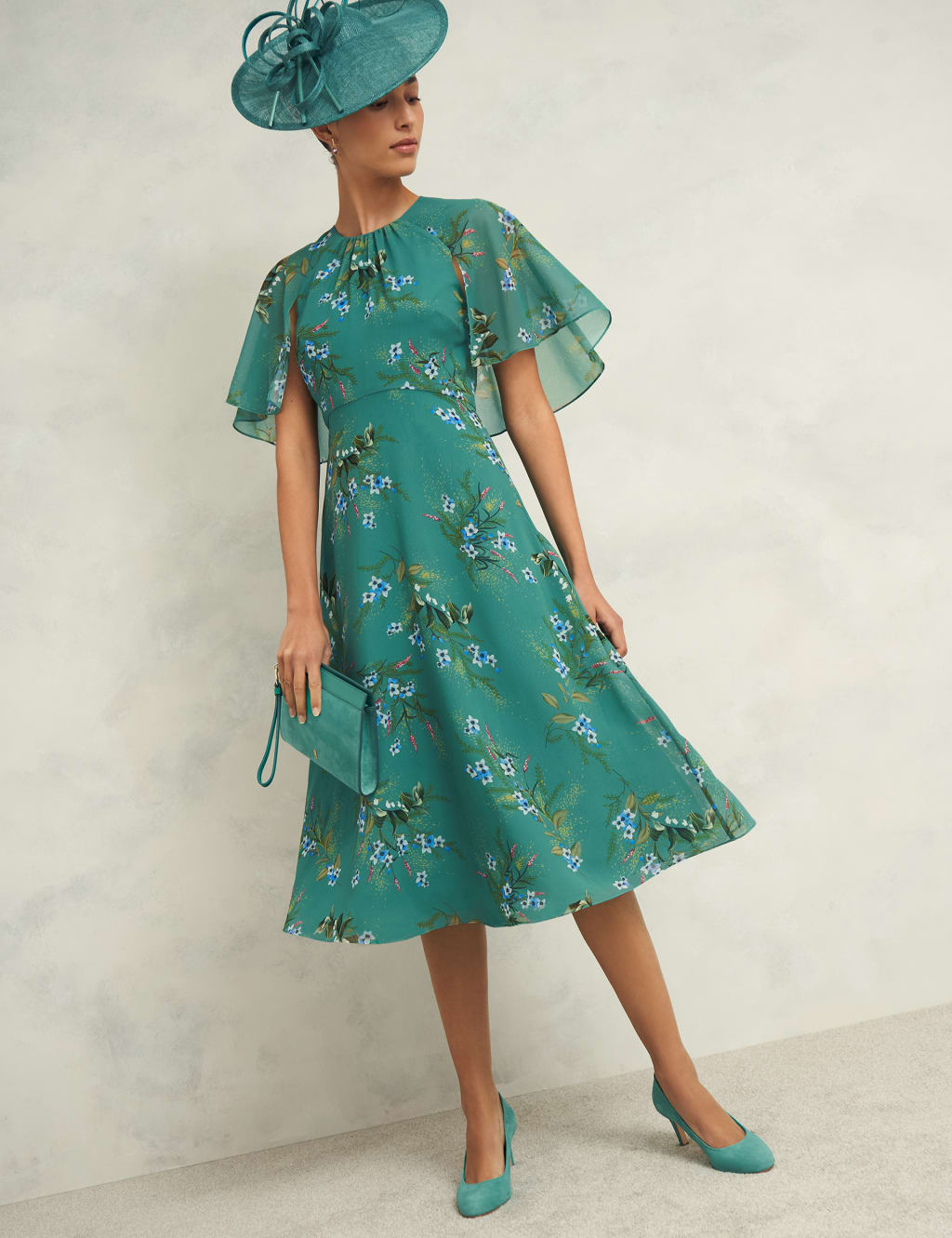 Floral Angel Sleeve Midi Skater Dress | HOBBS | M&S