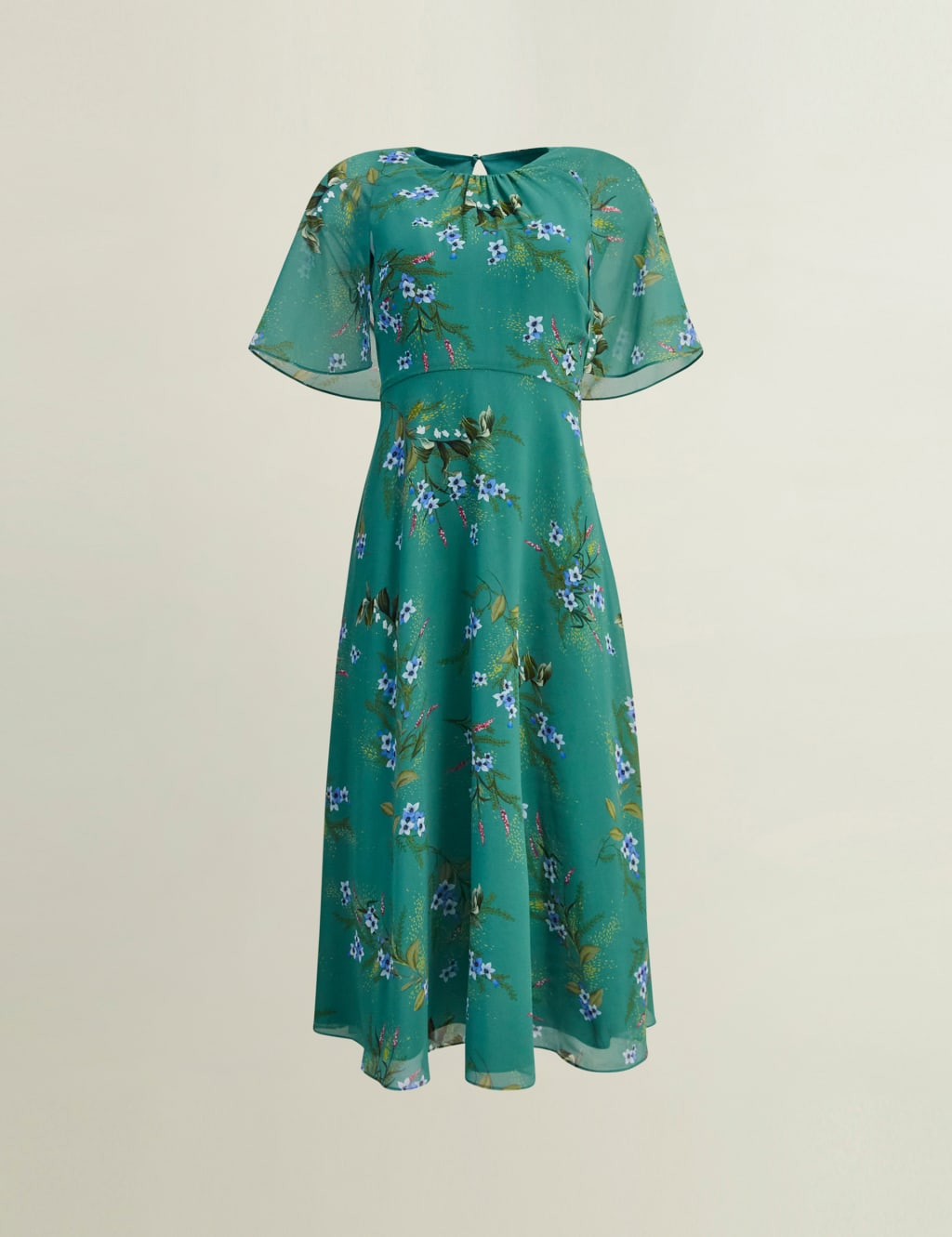 Floral Angel Sleeve Midi Skater Dress