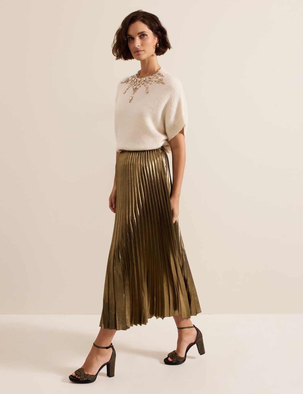 Metallic pleated skirt womens outlet