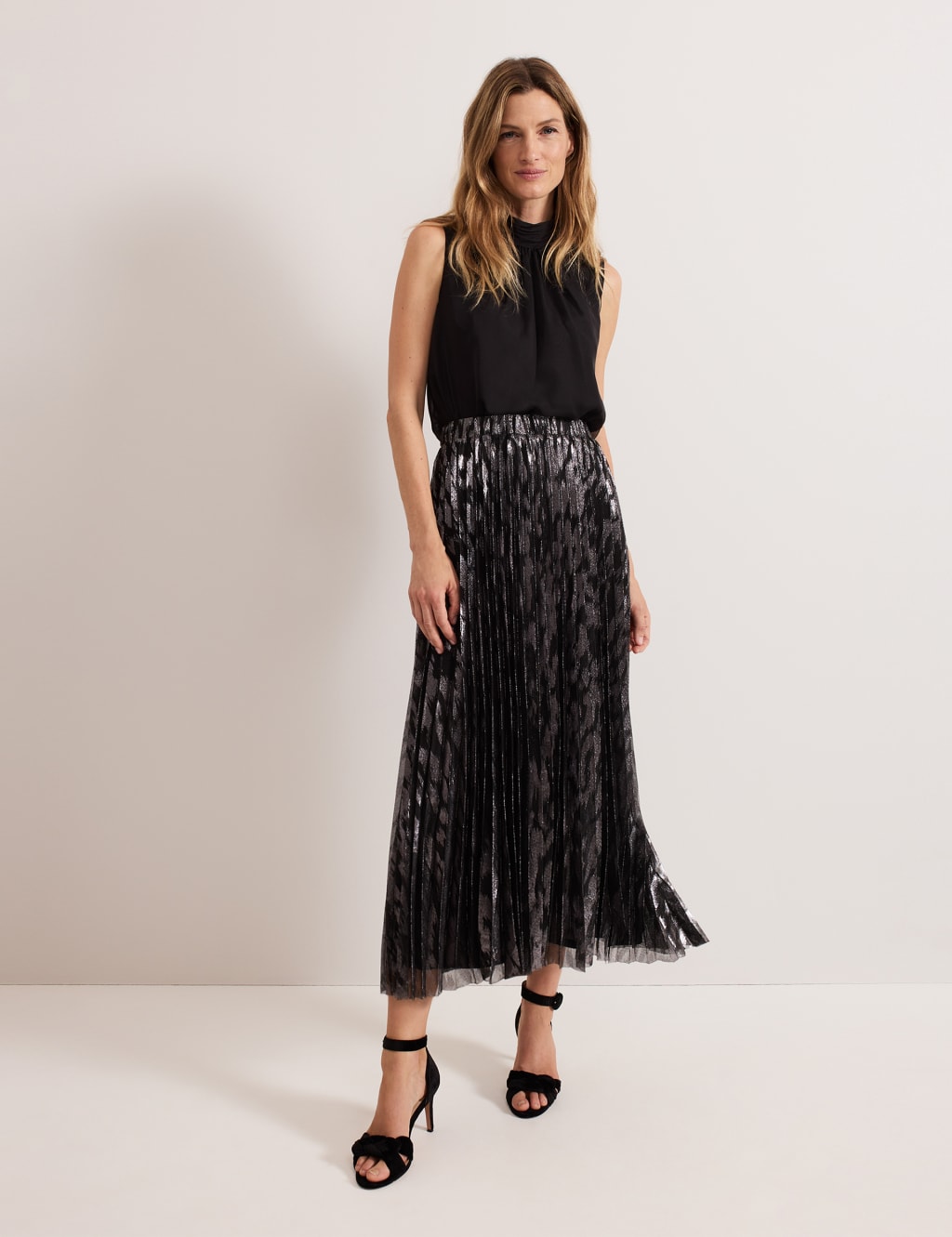 M&s black pleated midi skirt outlet