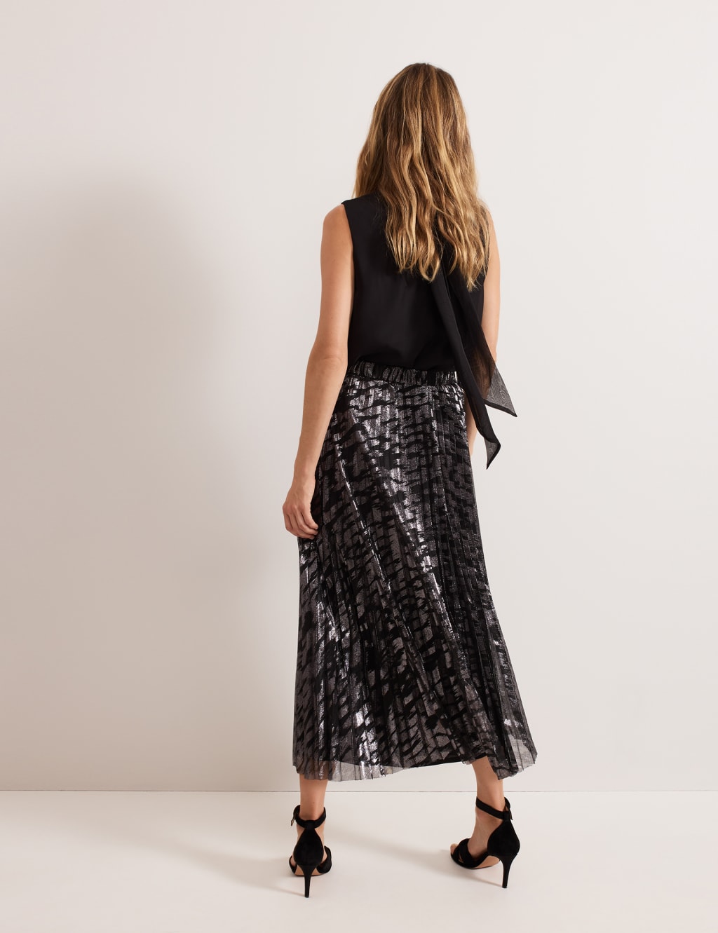 Metallic Printed Pleated Midi Skirt Phase Eight M S