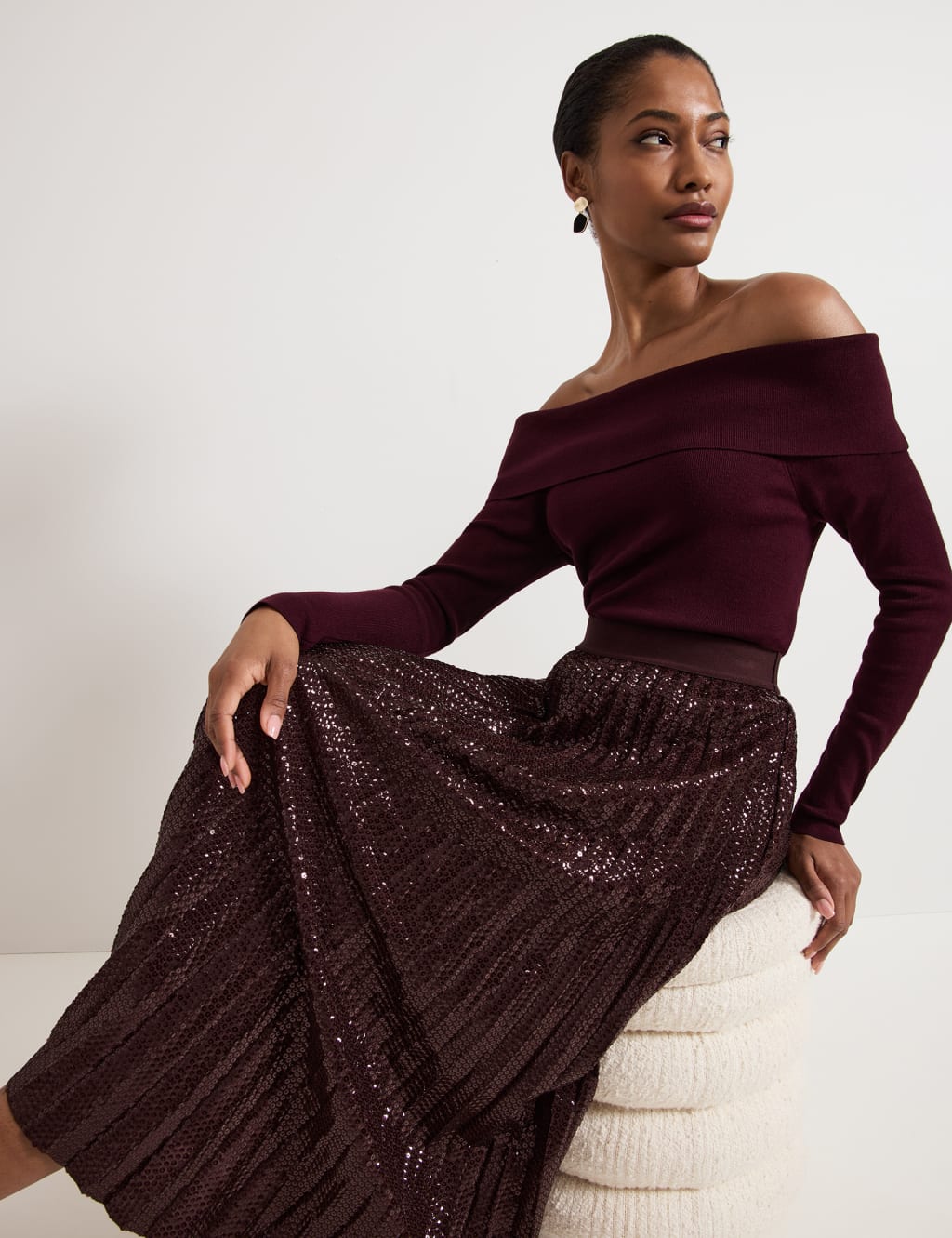 Sequin Pleated Midi Skirt