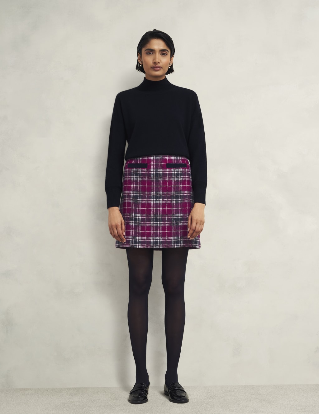 Knee length check skirts cheap