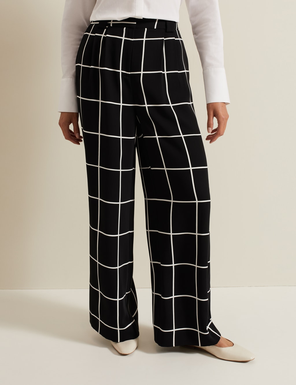 Wide leg check trousers on sale
