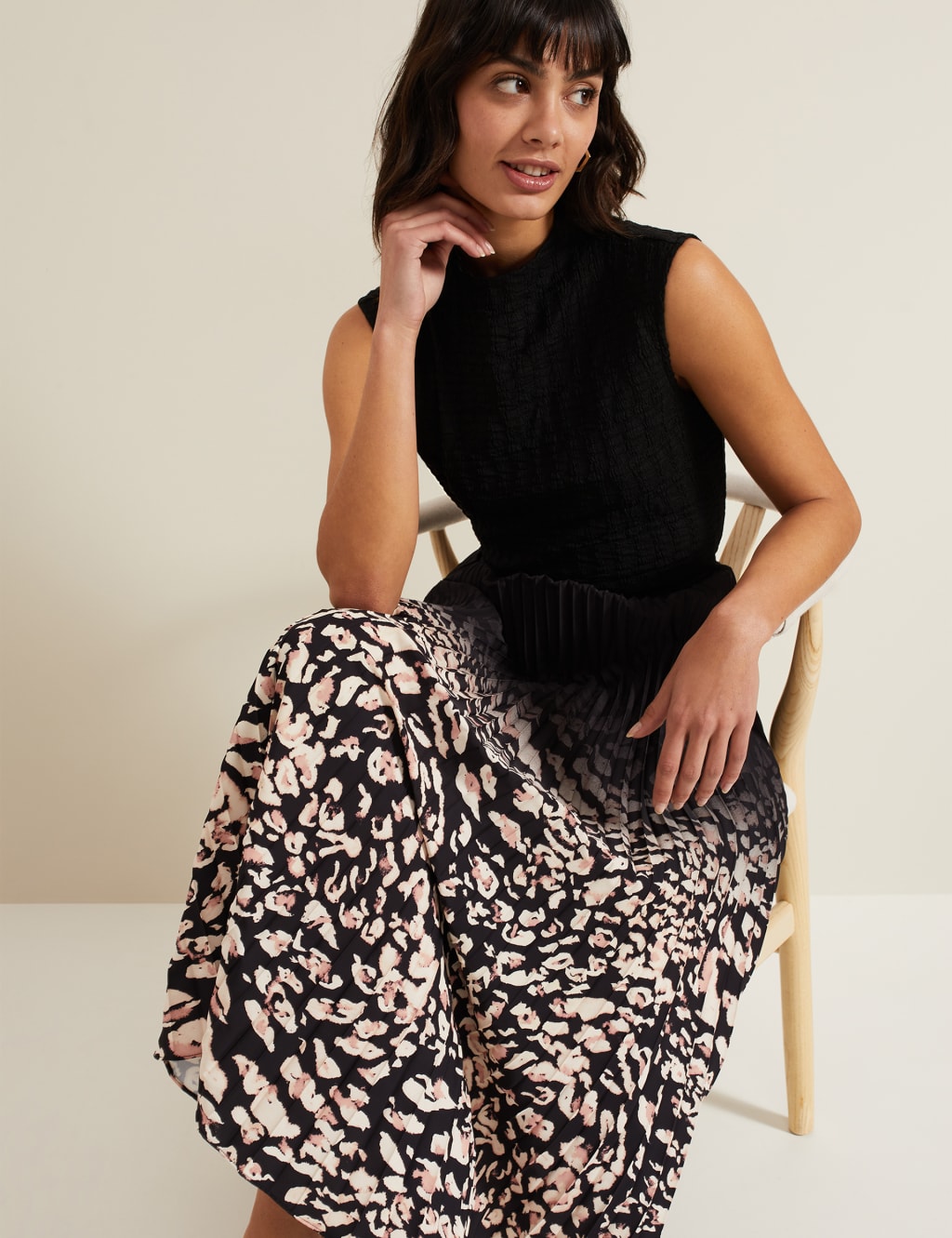 Printed Pleated Midi Skirt