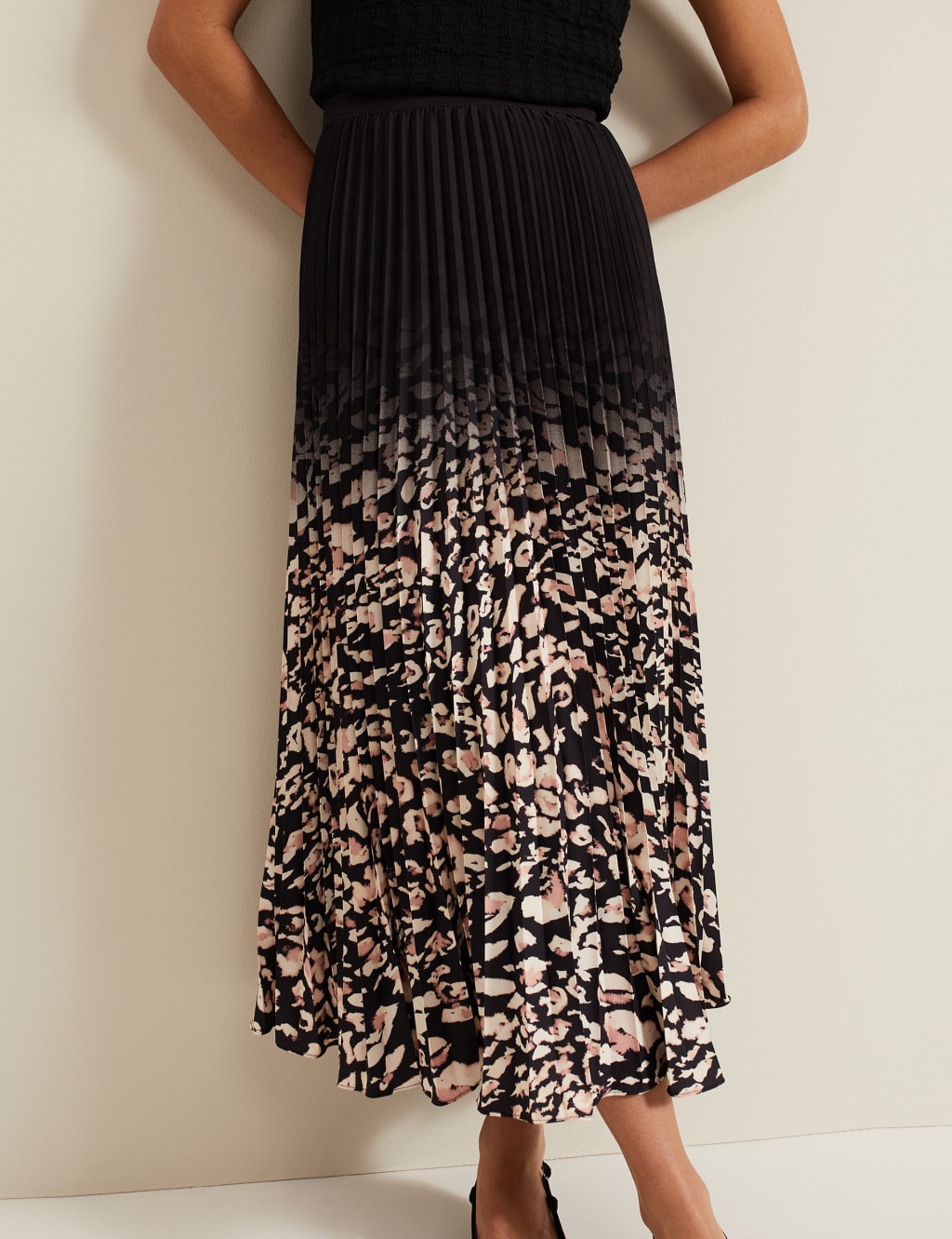 Printed Pleated Midi Skirt
