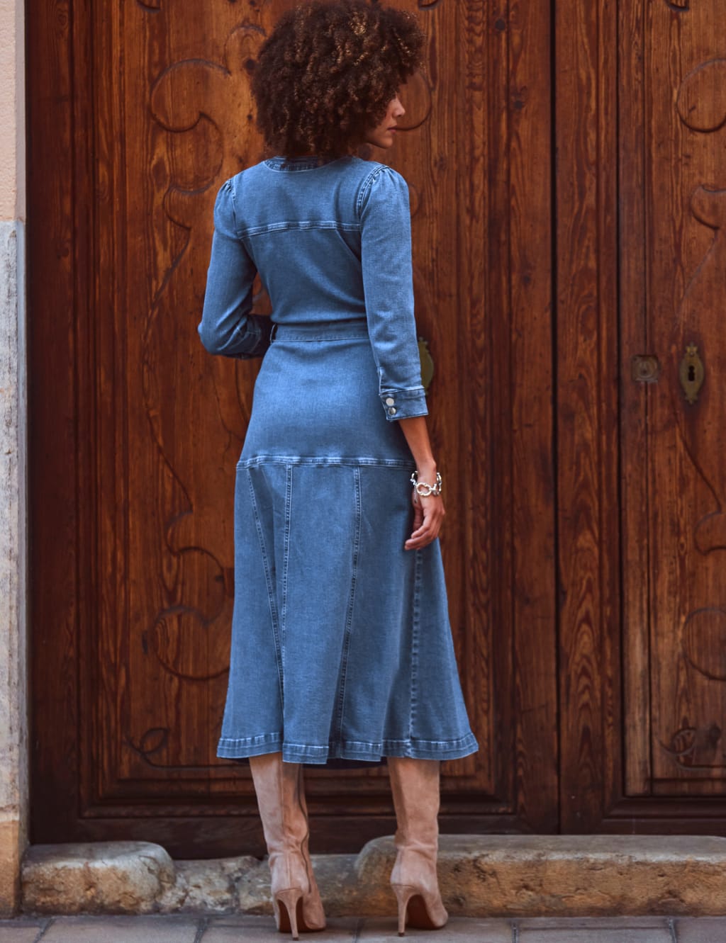 Panelled Detail Button Front Denim Dress 3 of 6