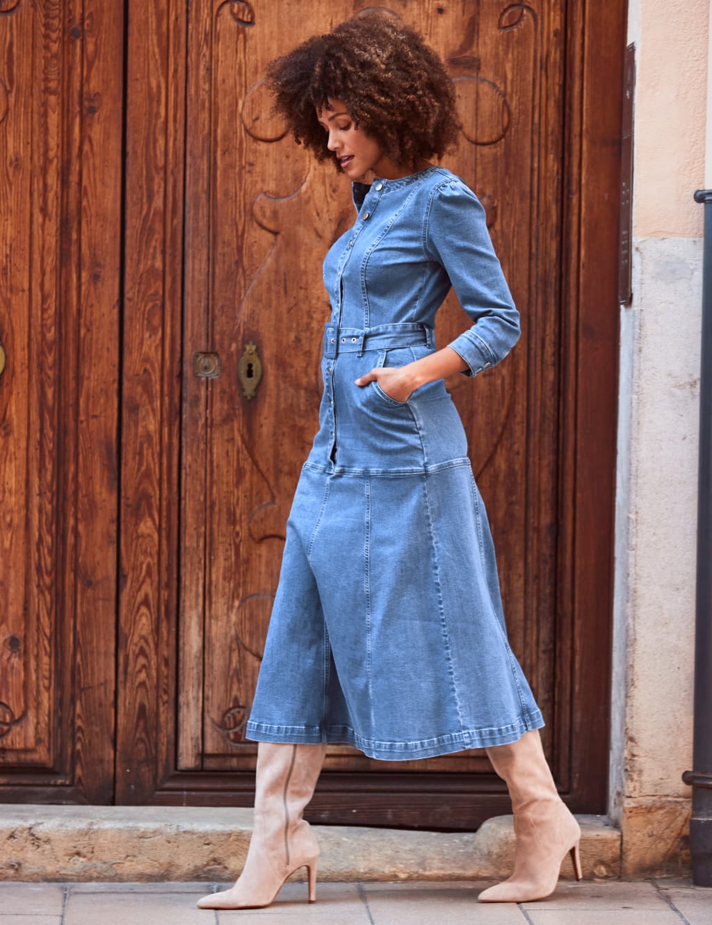 Panelled Detail Button Front Denim Dress 4 of 6